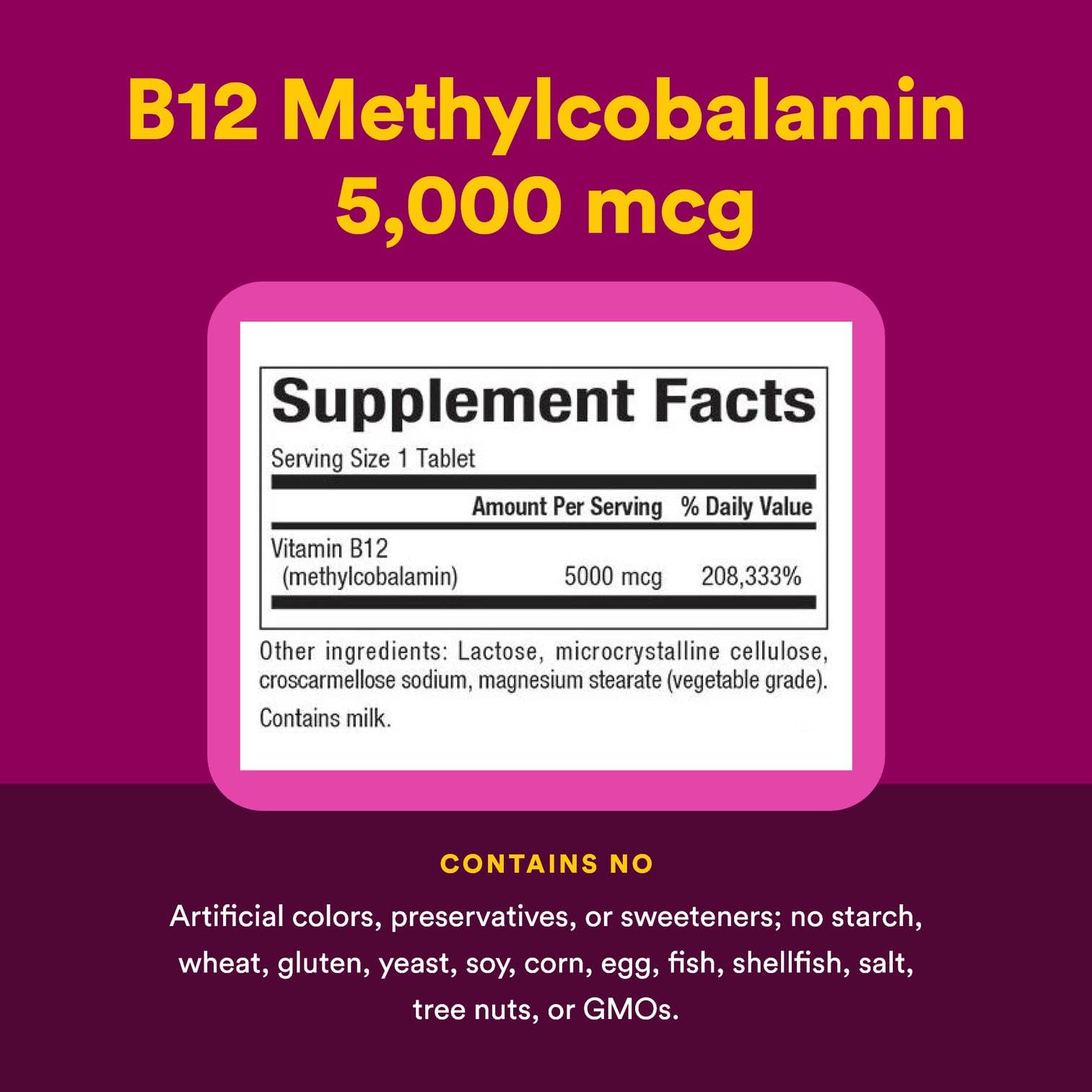 Vegetarian formula B12 methylcobalamin 5000 mcg