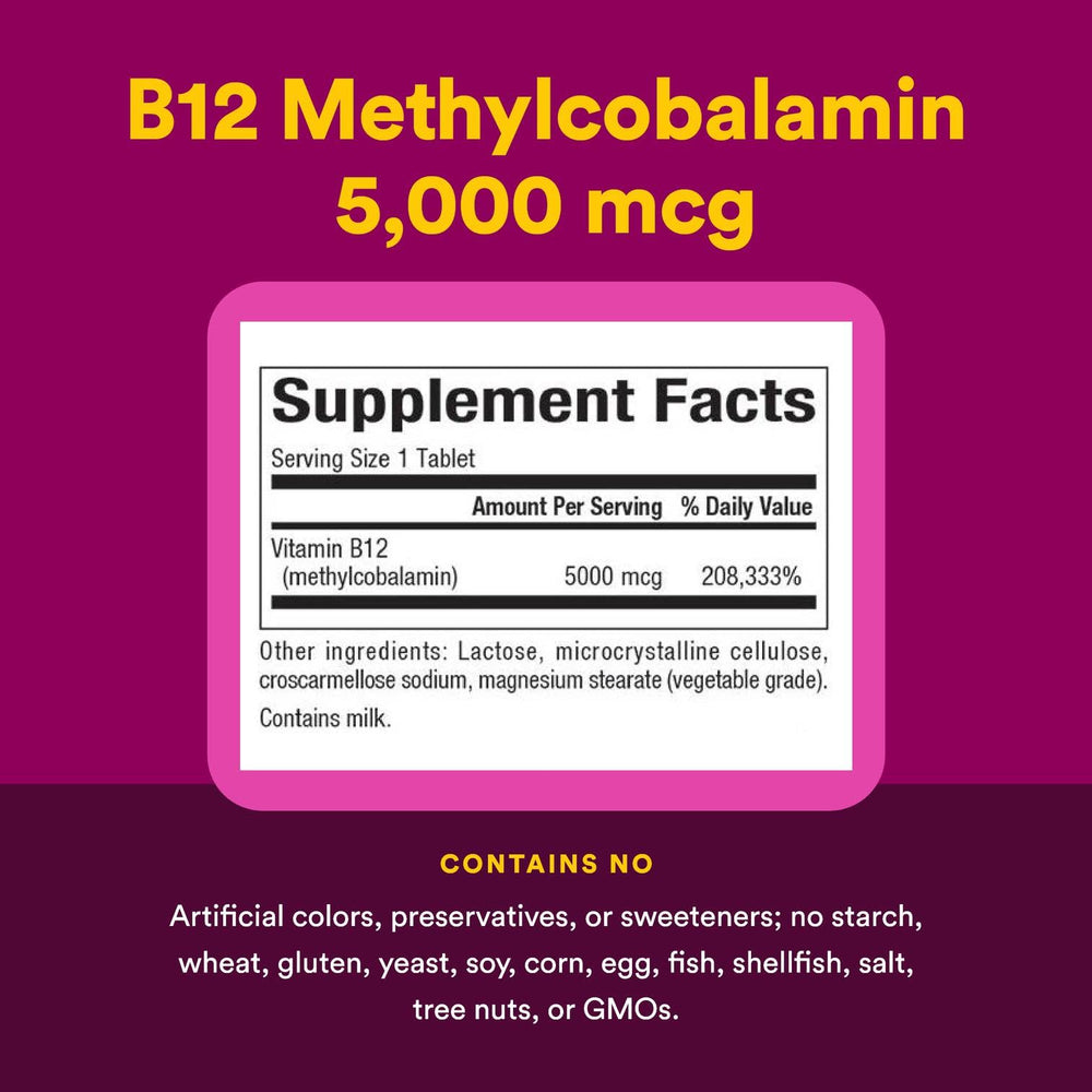 Vegetarian formula B12 methylcobalamin 5000 mcg