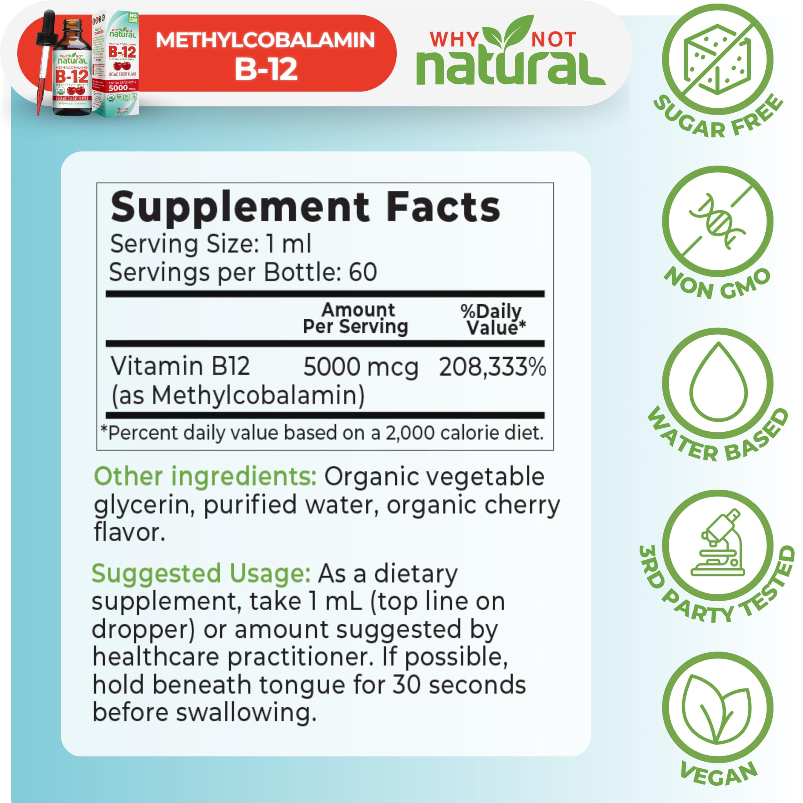 Vegan Vitamin B12 liquid supplement branding