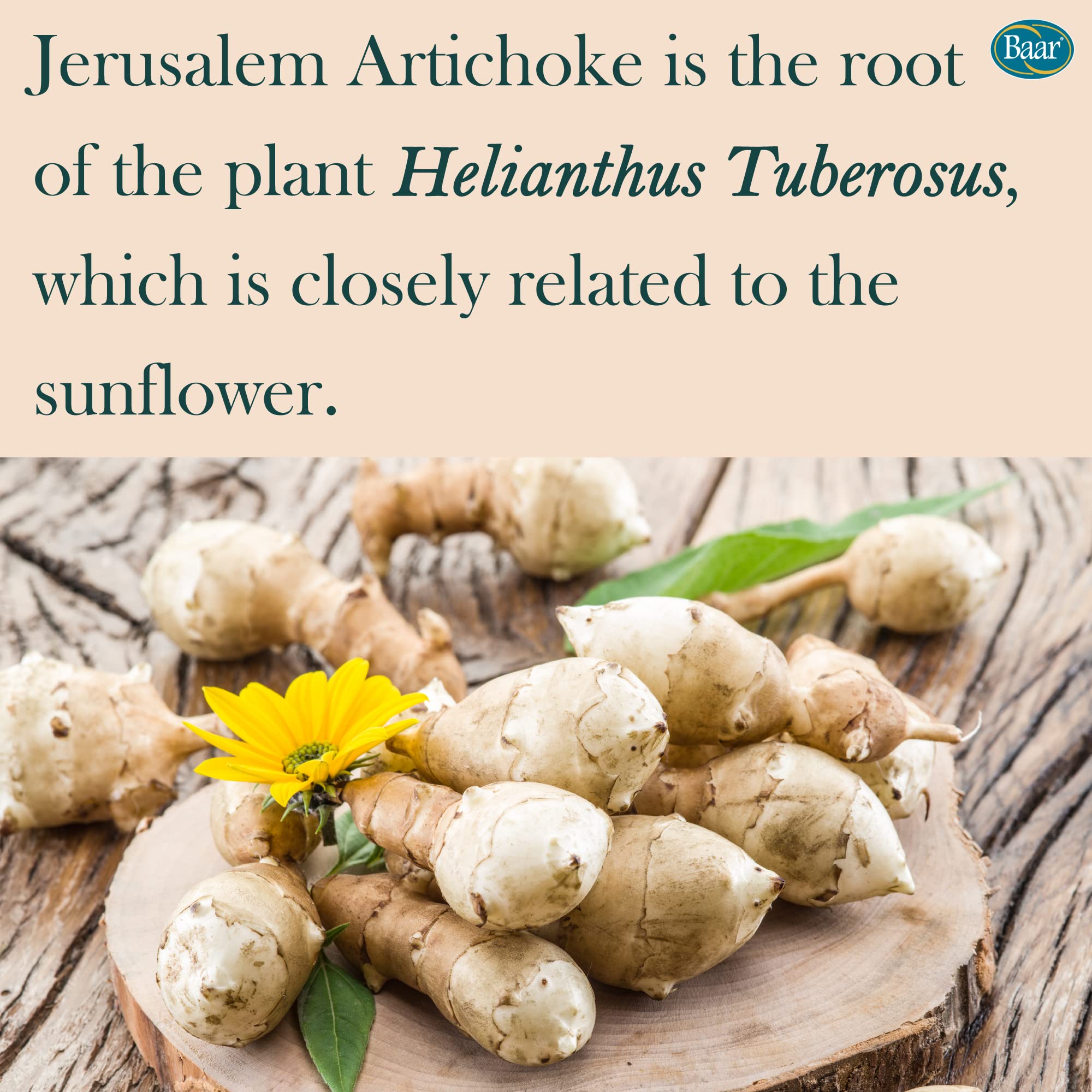 Nutrition facts label of Baar Organic Jerusalem Artichoke