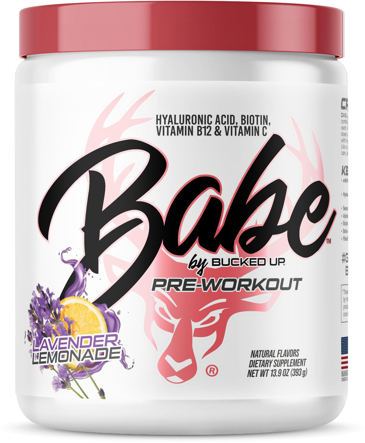Babe Pre Workout Powder canister in Lavender Lemonade flavor (13.9 oz)