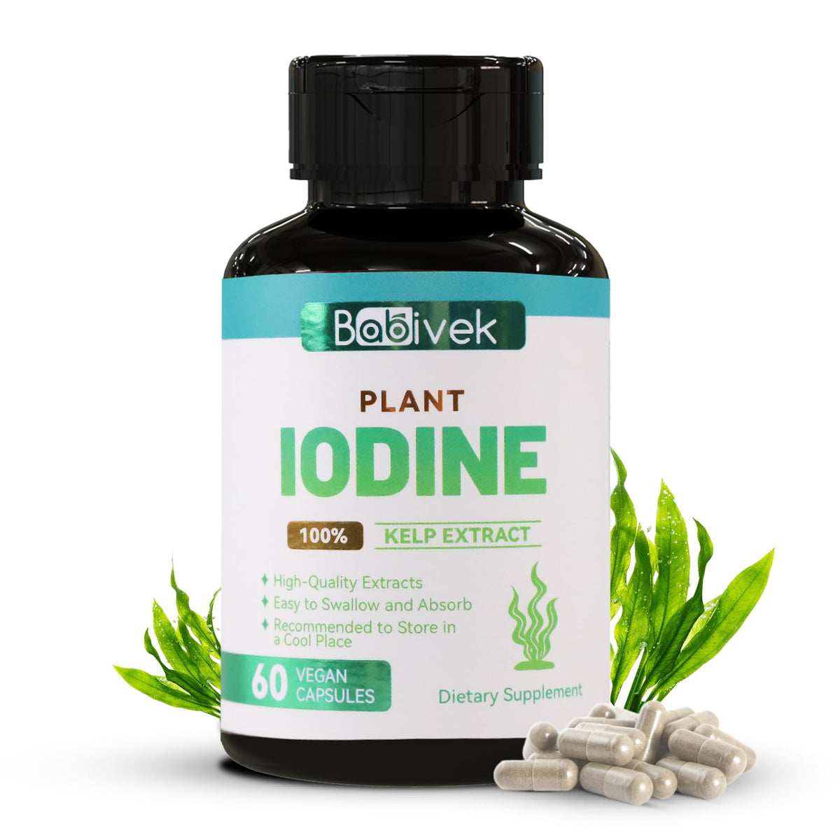 Babivek Iodine Supplement bottle with 60 vegan capsules