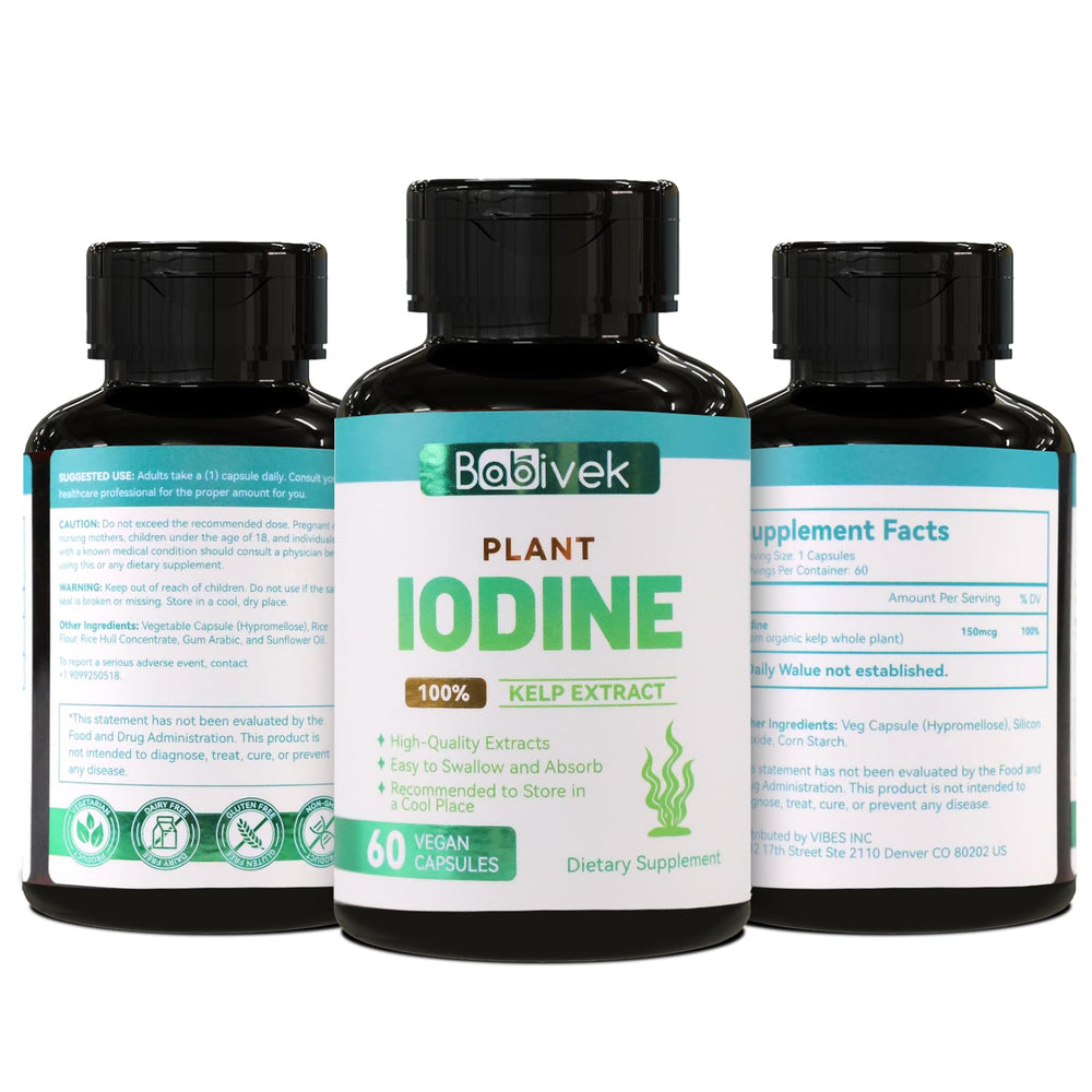 Iodine supplement bottle and sea vegetable source