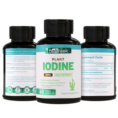 Iodine supplement bottle and sea vegetable source