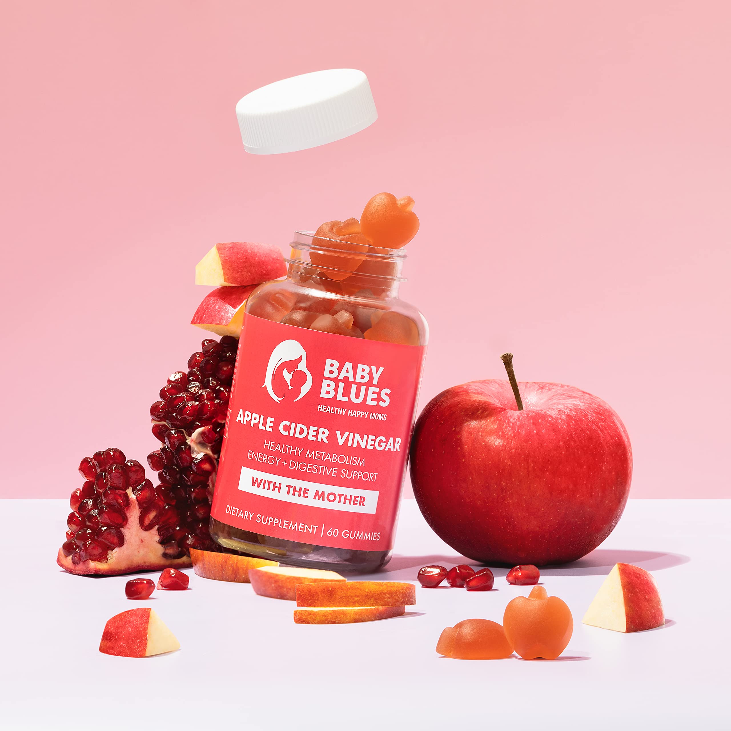 Product label highlighting vegan, non-GMO, gluten-free on Baby Blues gummies