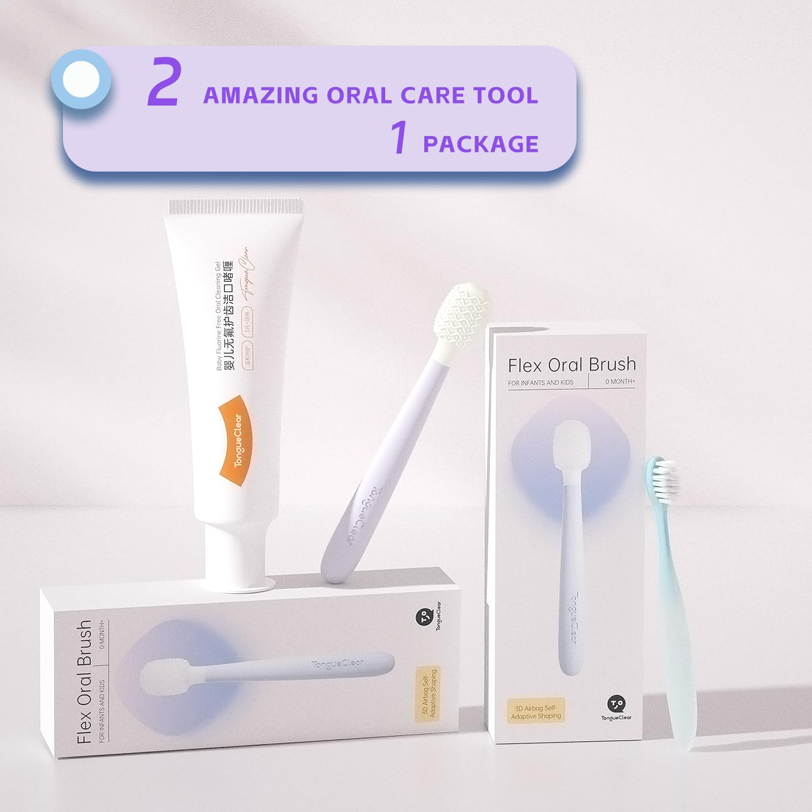 Baby starting dental hygiene with the kit