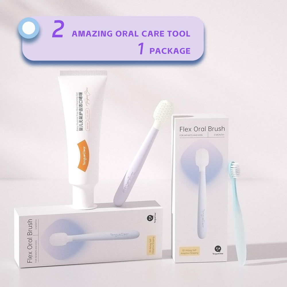 Baby starting dental hygiene with the kit