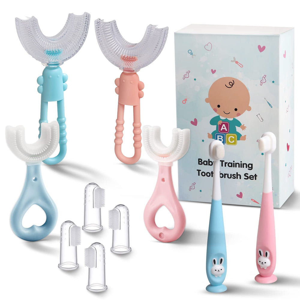 Baby Toddler Toothbrush Set – 10 in 1 with soft finger and U-shaped brushes