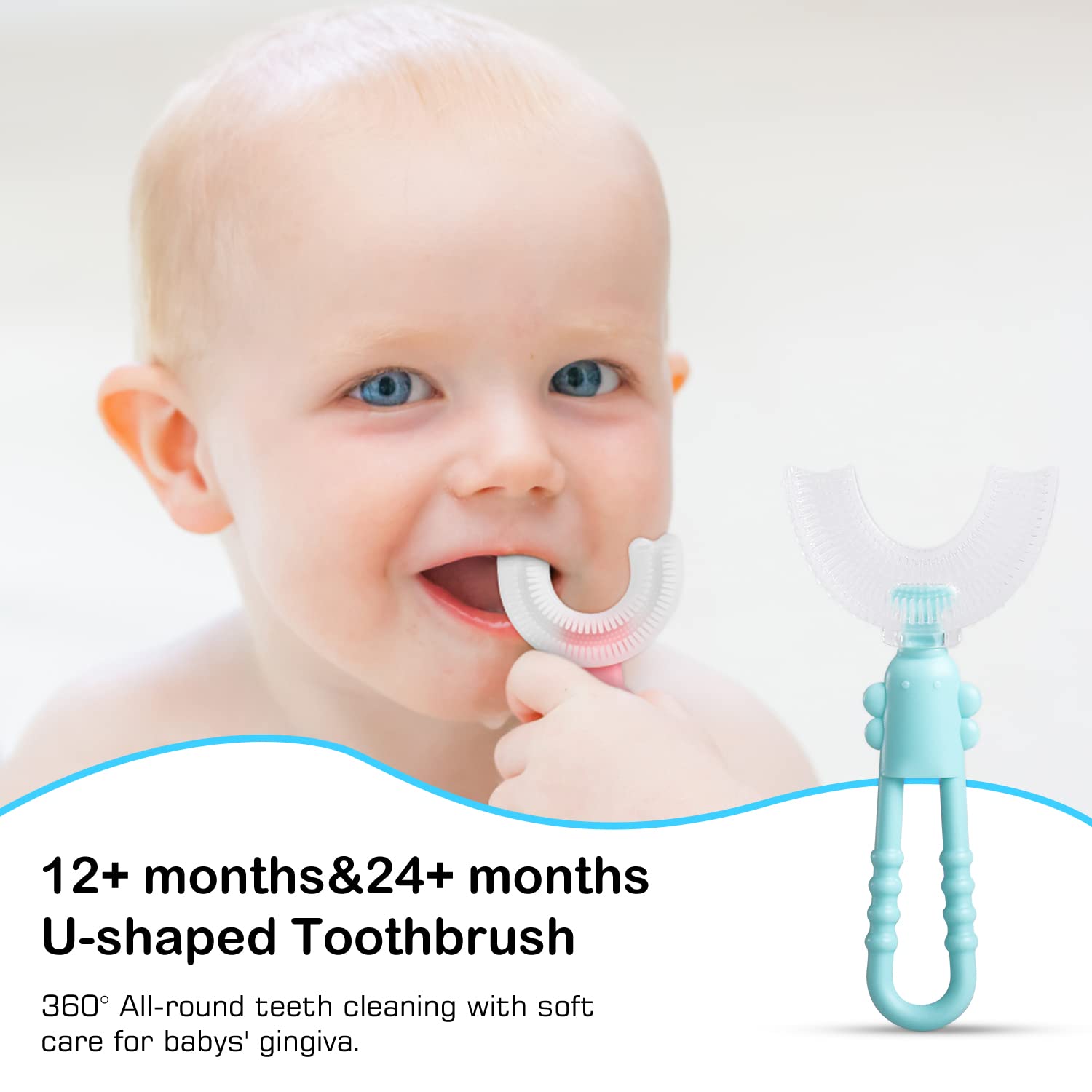 U-shaped toothbrush helping baby brush by themselves