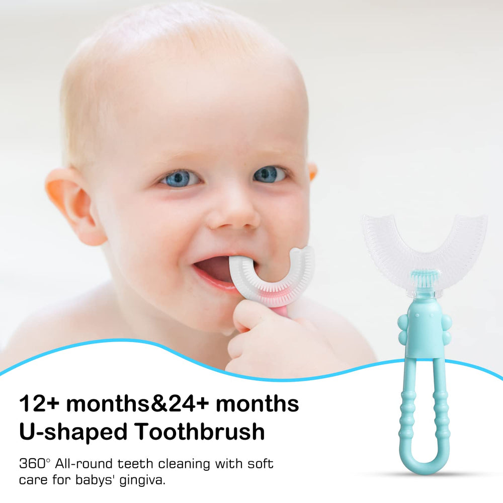 U-shaped toothbrush helping baby brush by themselves