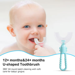 U-shaped toothbrush helping baby brush by themselves