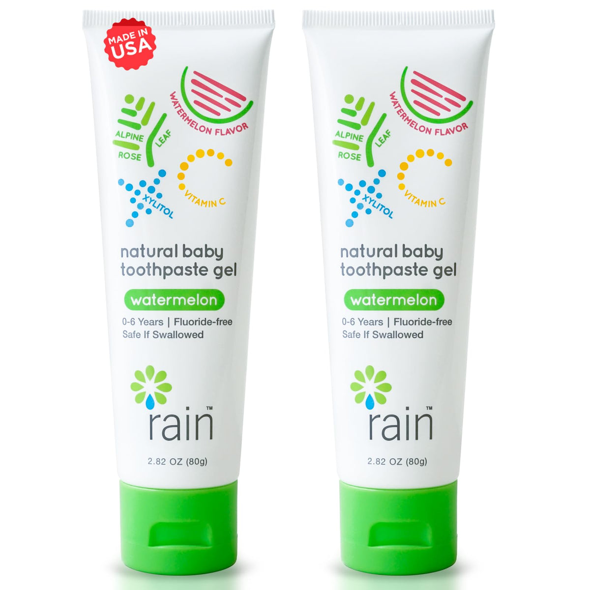 Rain Baby Toothpaste 2.8 oz Fluoride-Free Gel for Babies 6-12 Months