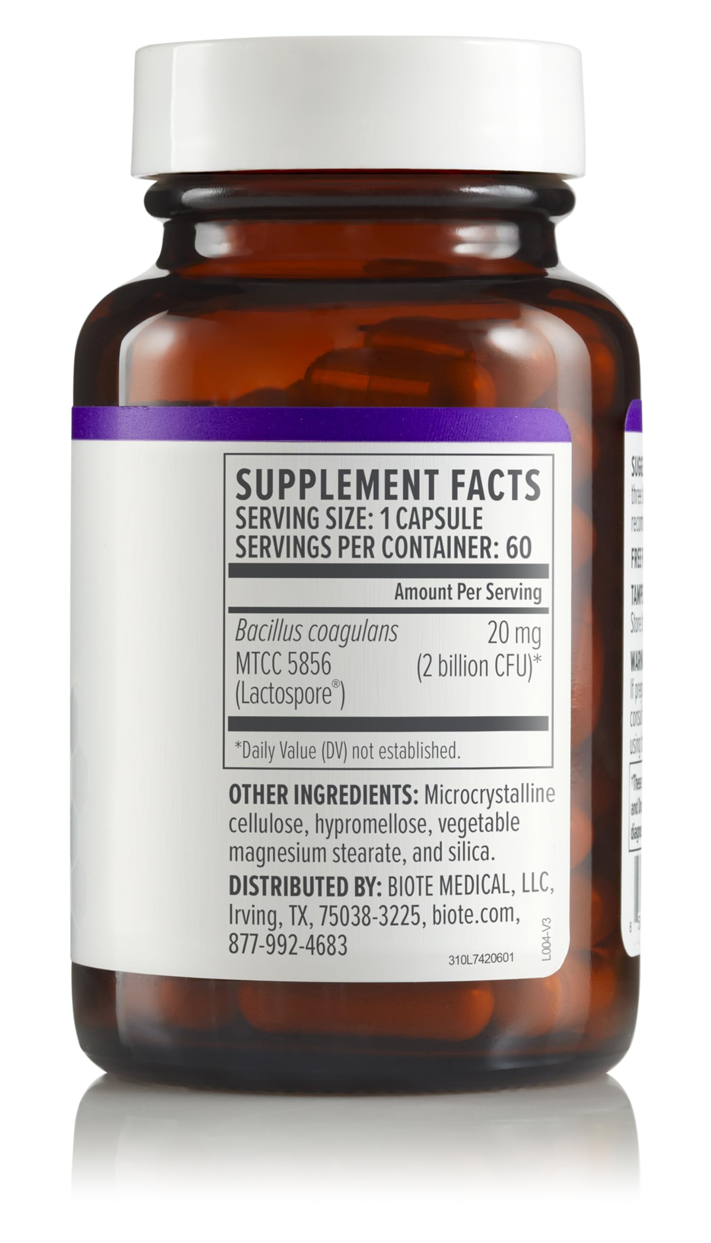 Packaging for Bacillus Coagulans digestive health probiotic 60 capsules