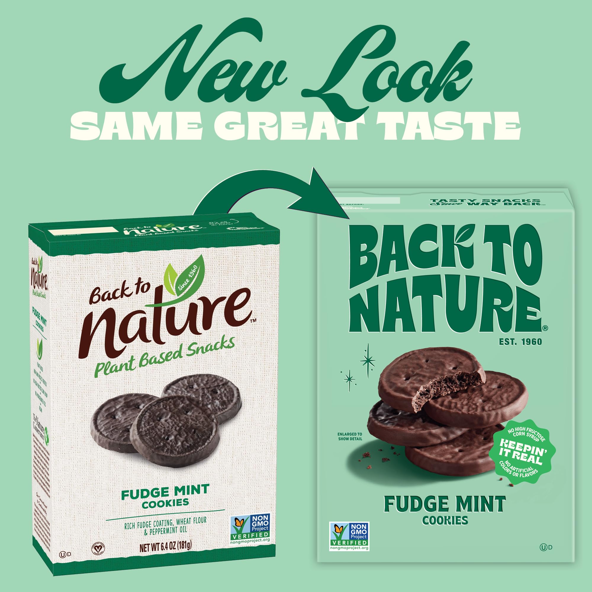 Back to Nature Fudge Mint Cookies plated serve-ready display implying versatile dessert ingredient.