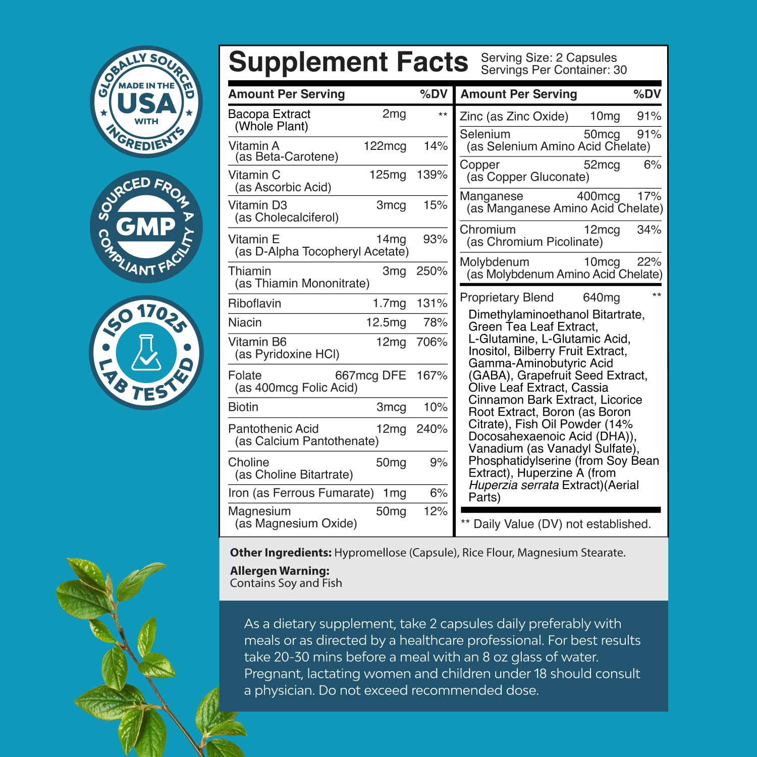 Bacopa monnieri extract used in memory support formula