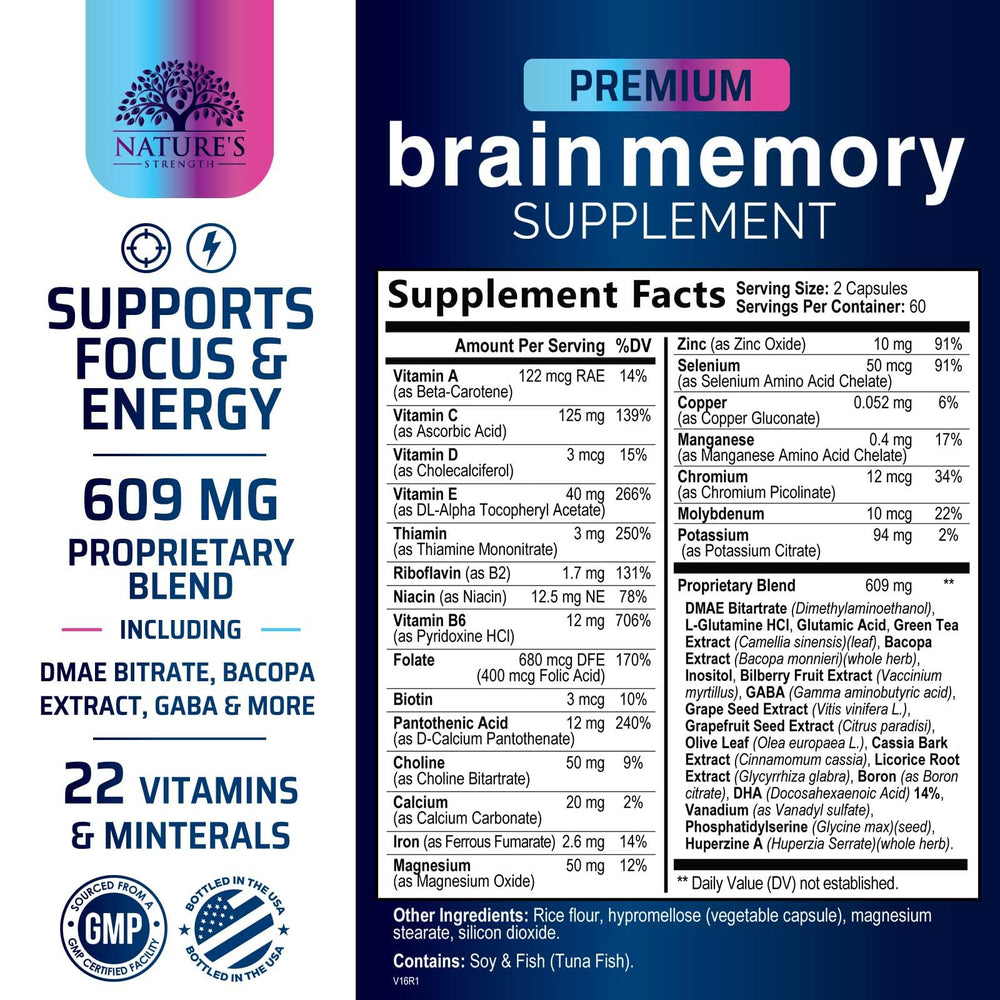 Nootropics blend of Bacopa Monnieri, Phosphatidylserine, and DMAE
