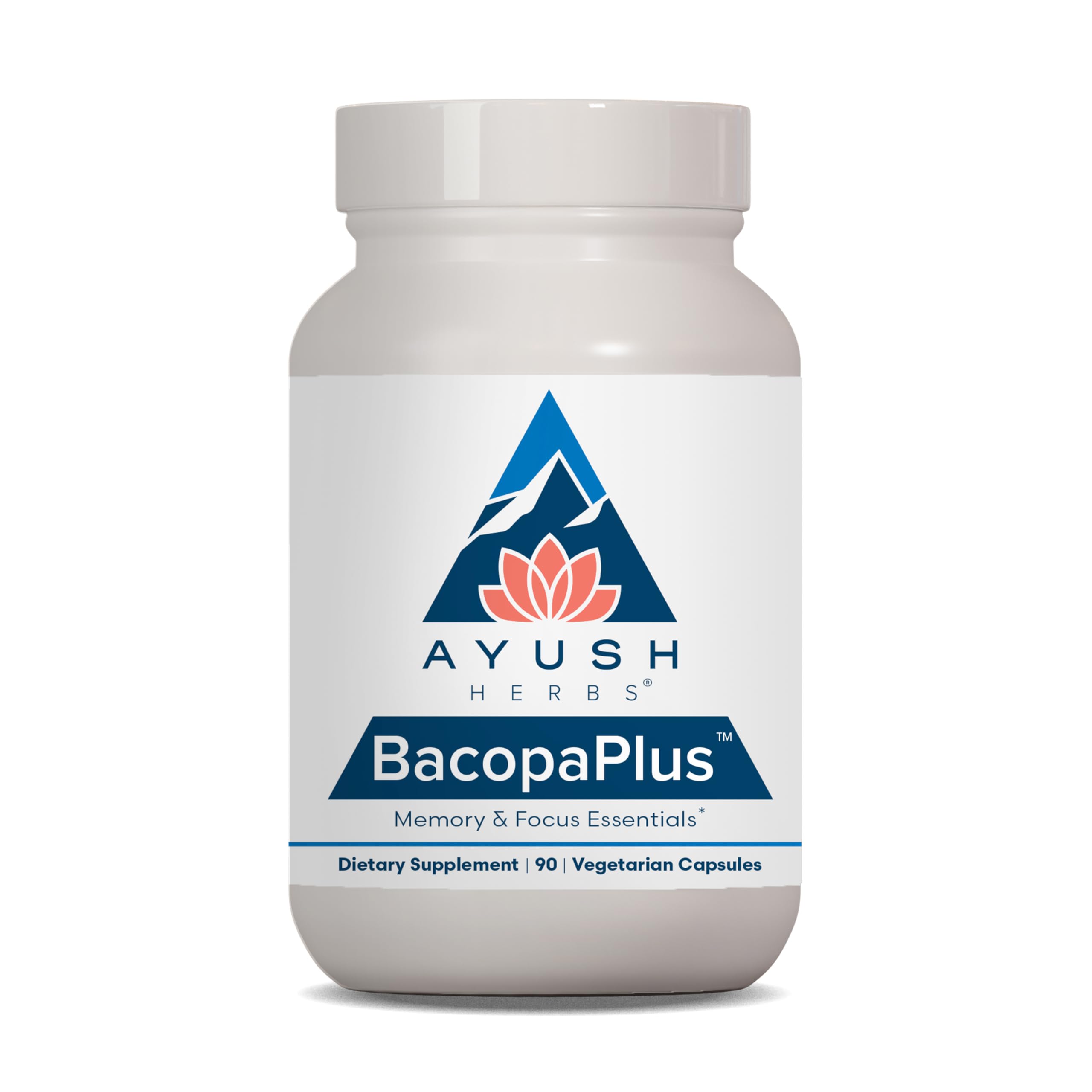 Bottle label for Ayush Herbs BacopaPlus organic bacopa supplement
