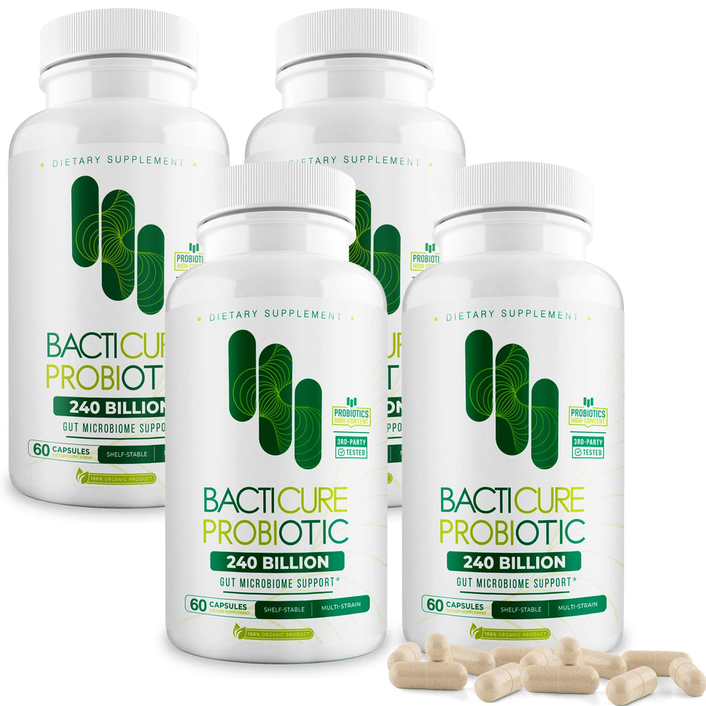 Bacticure Probiotic 240 capsules bottle on white background