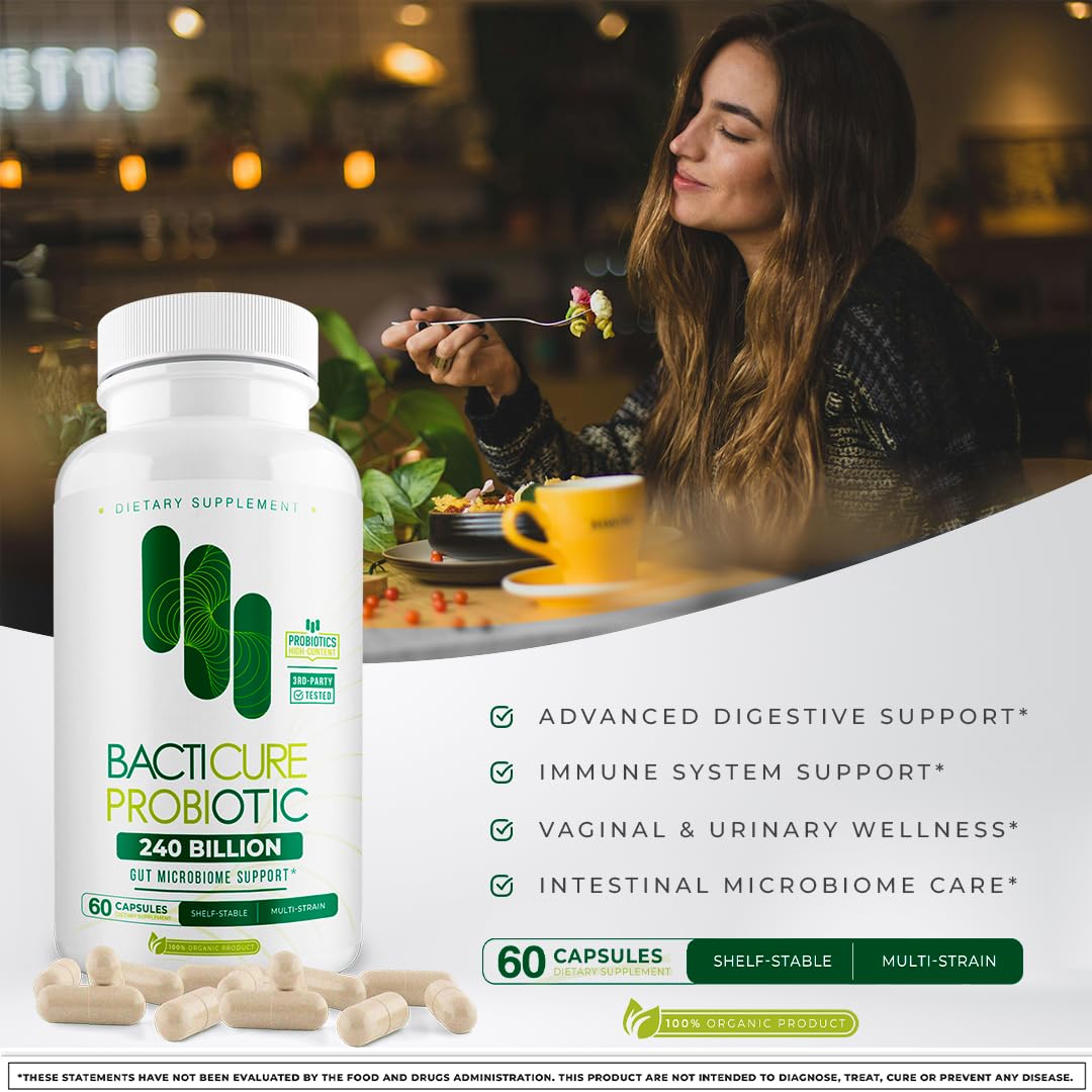 Label detail: ingredients and potency of Bacticure Probiotic 240 Capsules