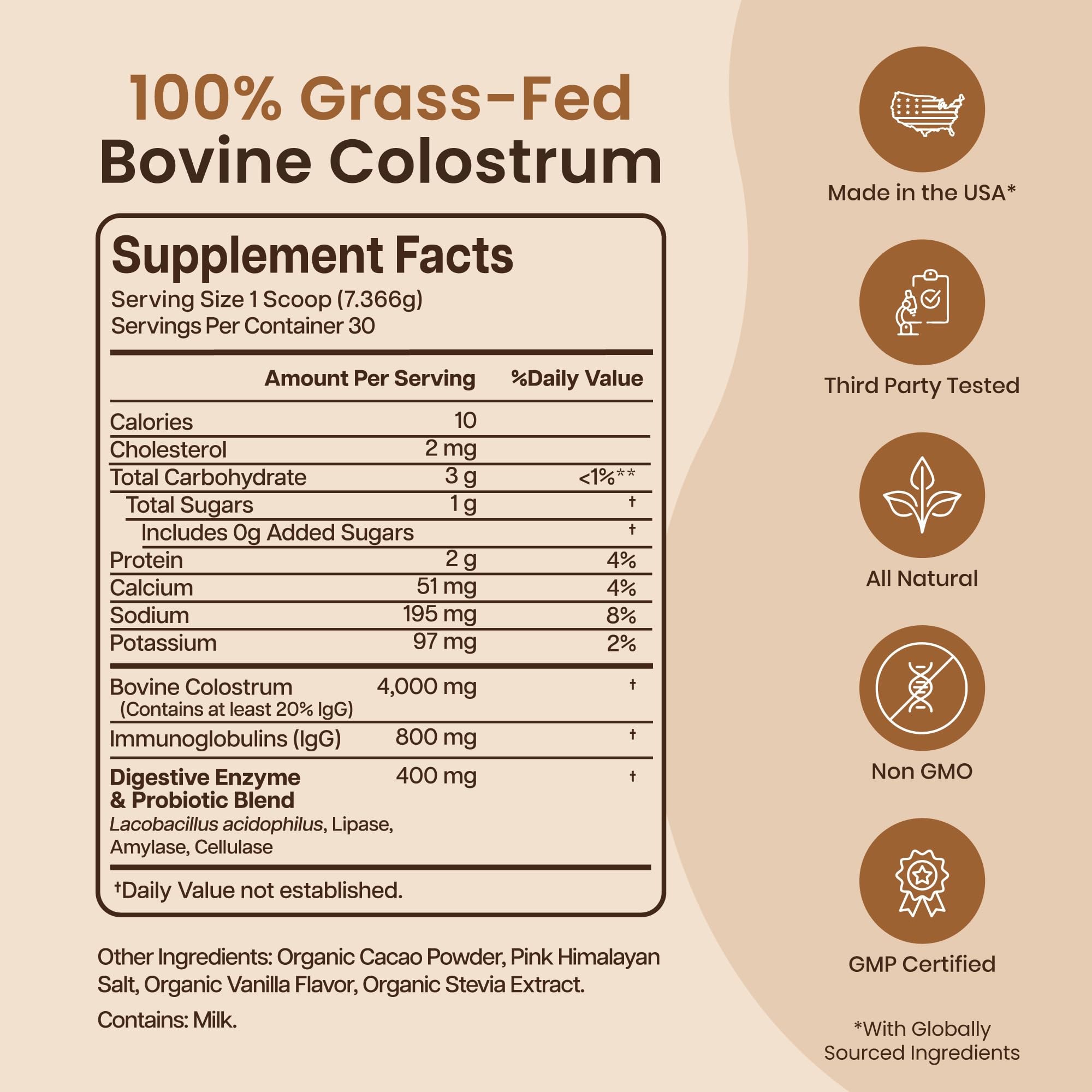 Colostrum powder dissolving easily in a beverage