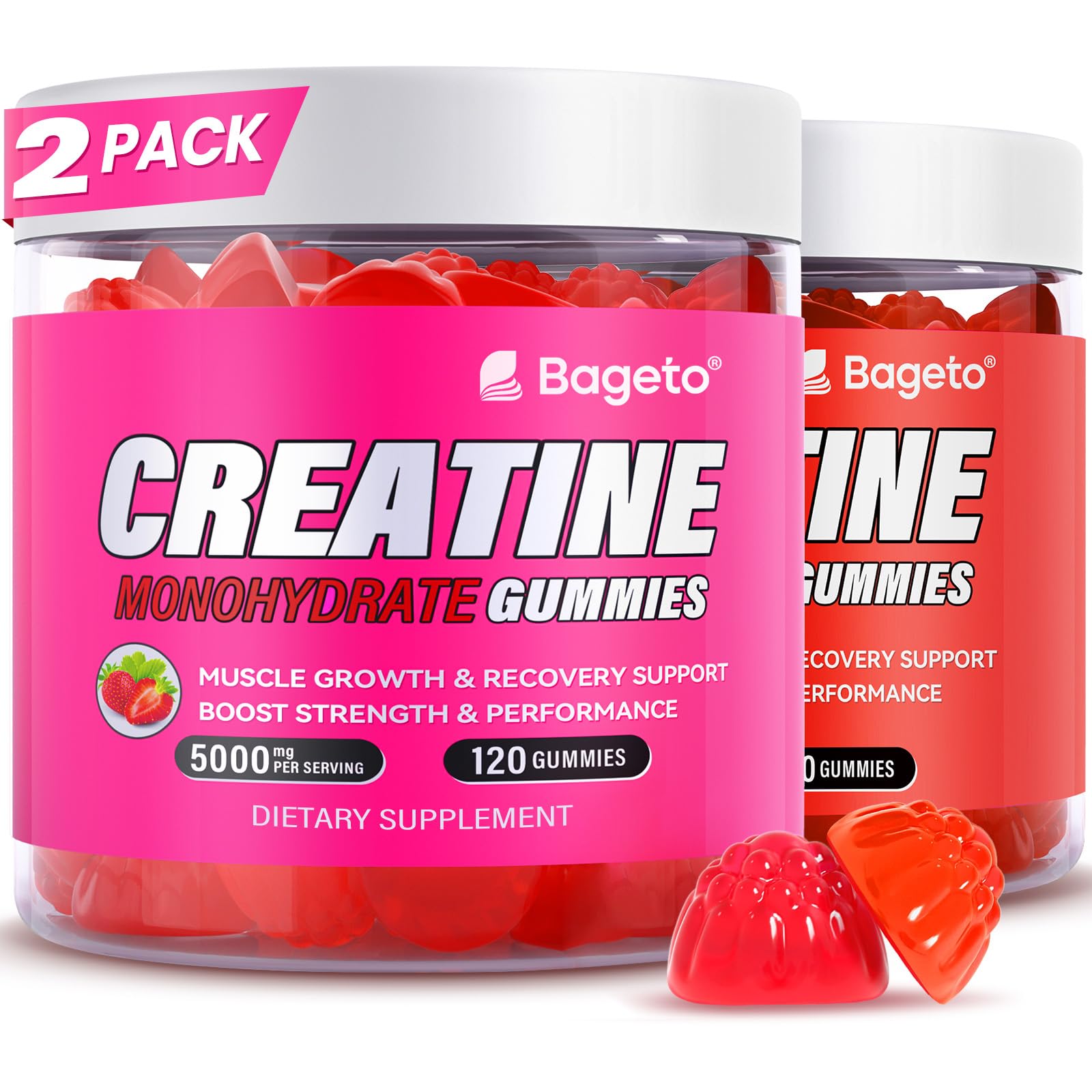 Front view of Bageto Creatine Monohydrate Gummies 120-count