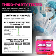 Serving size four gummies showing 5g of creatine monohydrate
