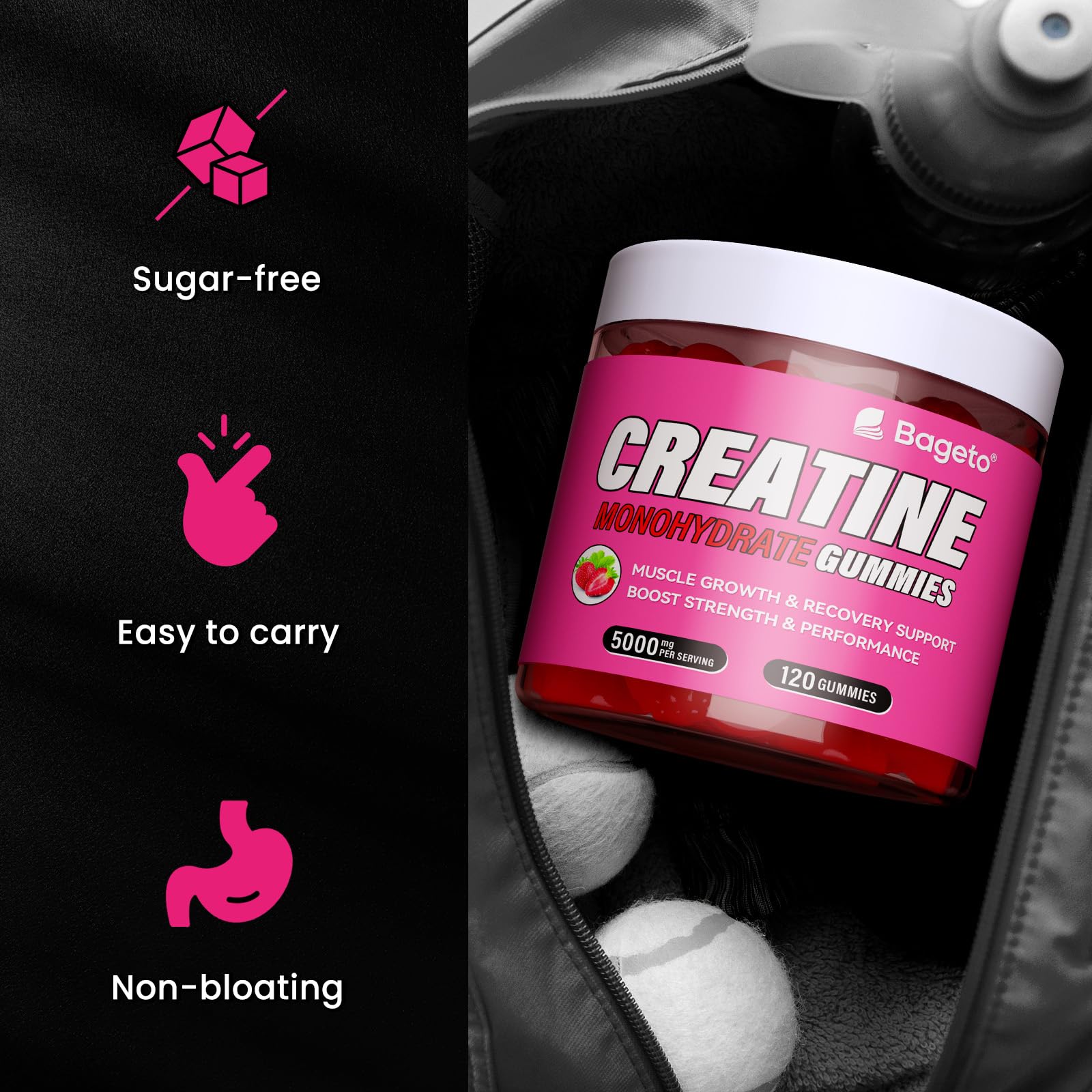 Athlete taking Bageto creatine gummies before workout