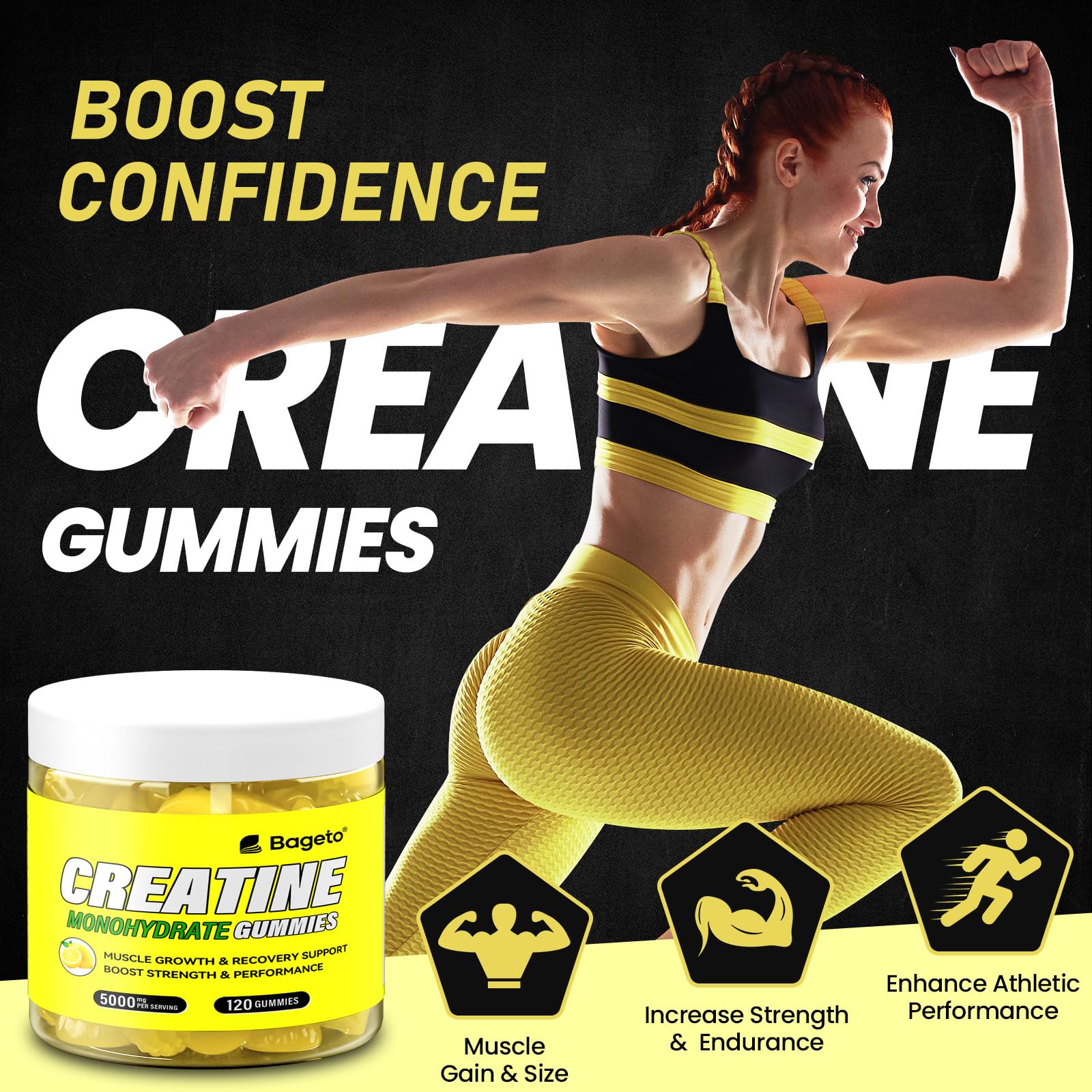 Lemon-flavored creatine gummies in a bottle