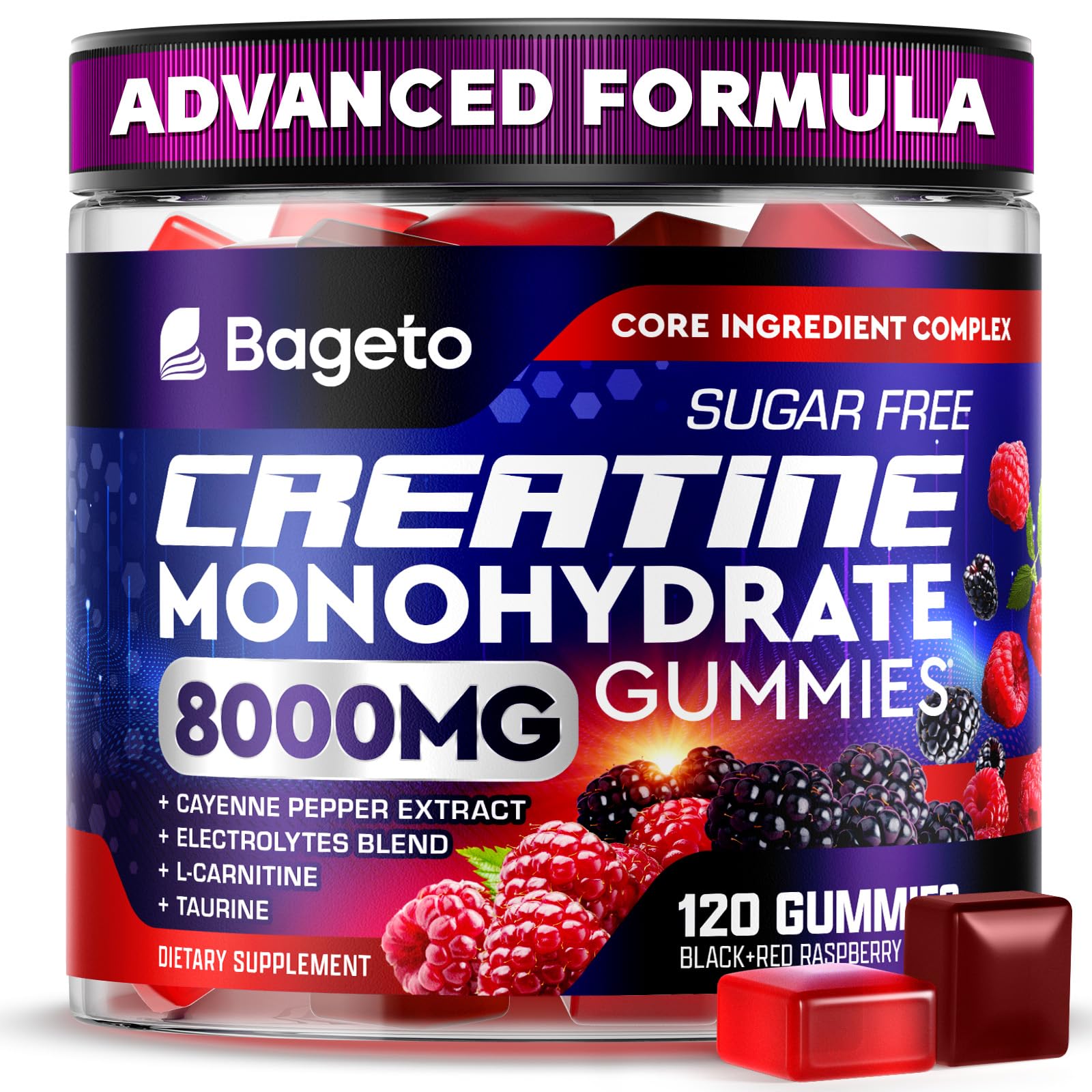 Bageto Creatine Monohydrate Gummies bottle – Berry flavor