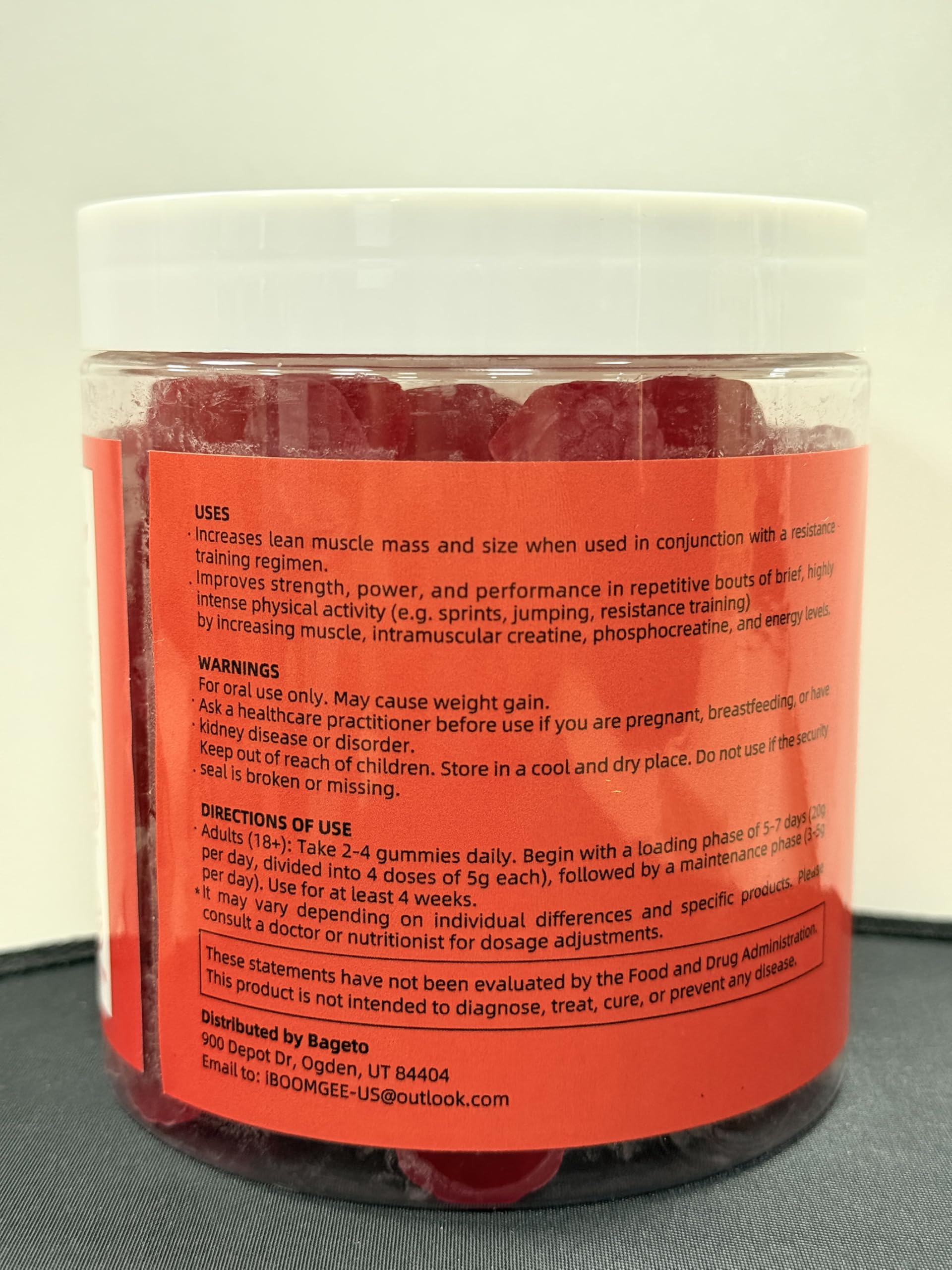 Packaging and bottle of Bageto Creatine Monohydrate Gummies