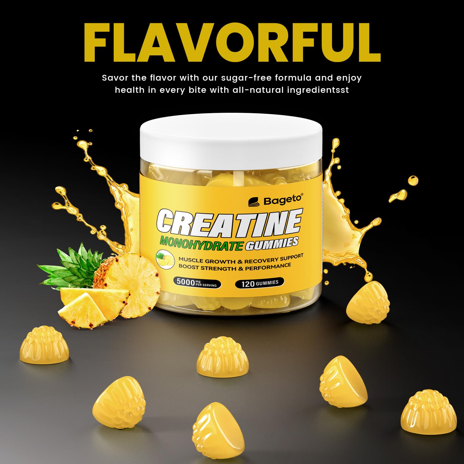 Close-up of pineapple-flavored vegan creatine gummies