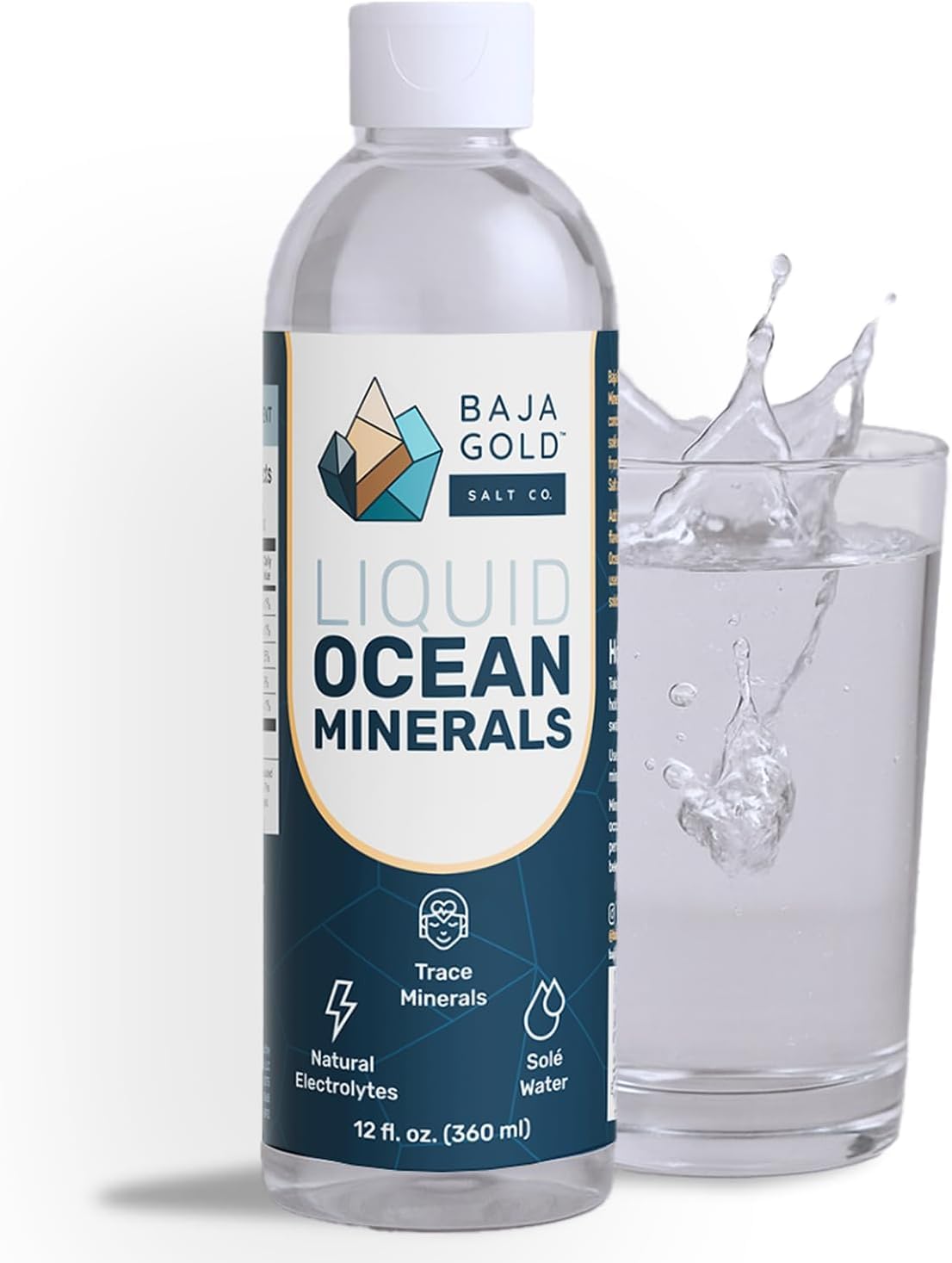 Baja Gold Liquid Mineral Drops bottle with water