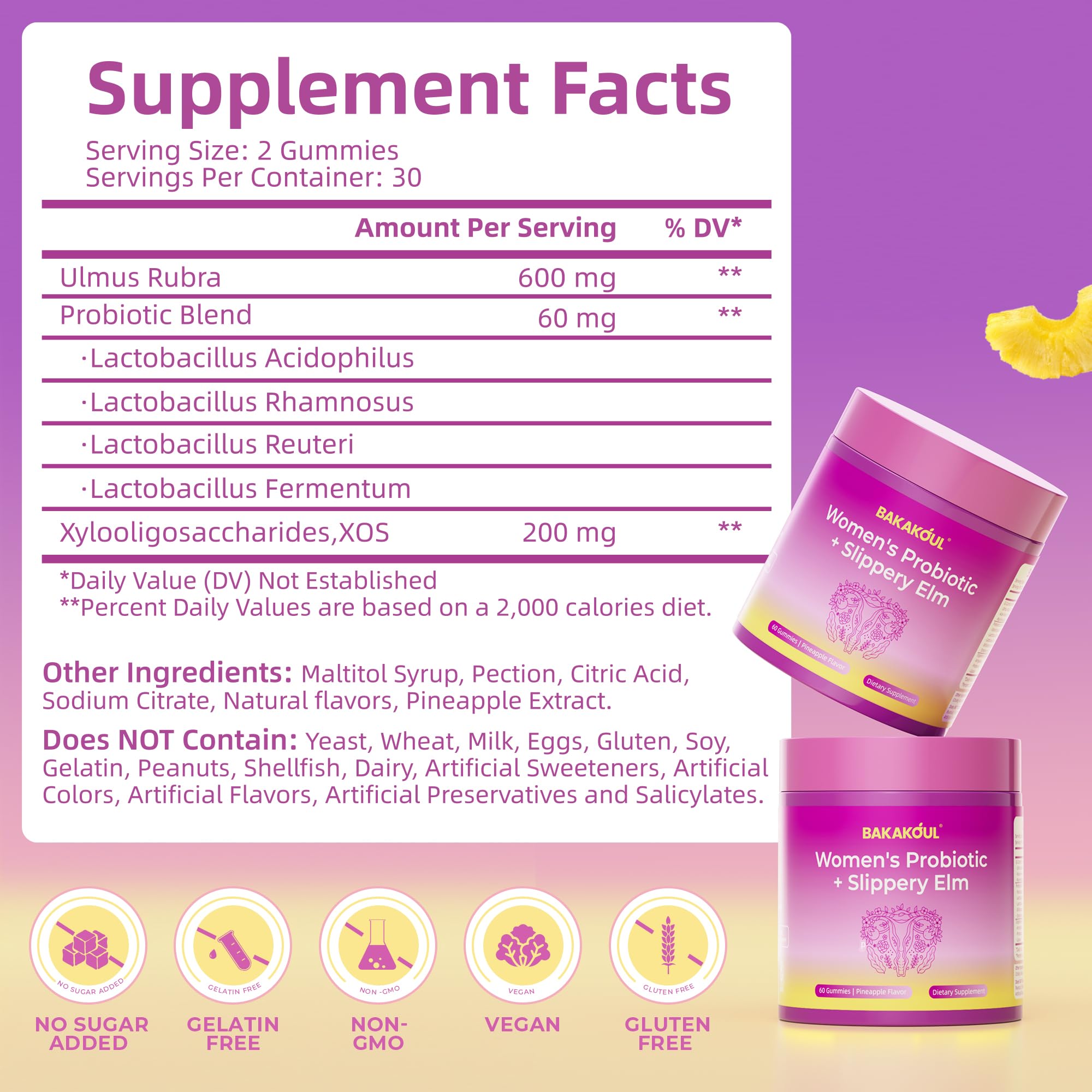 BAKAKOUL packaging back label highlighting vegan and gluten-free