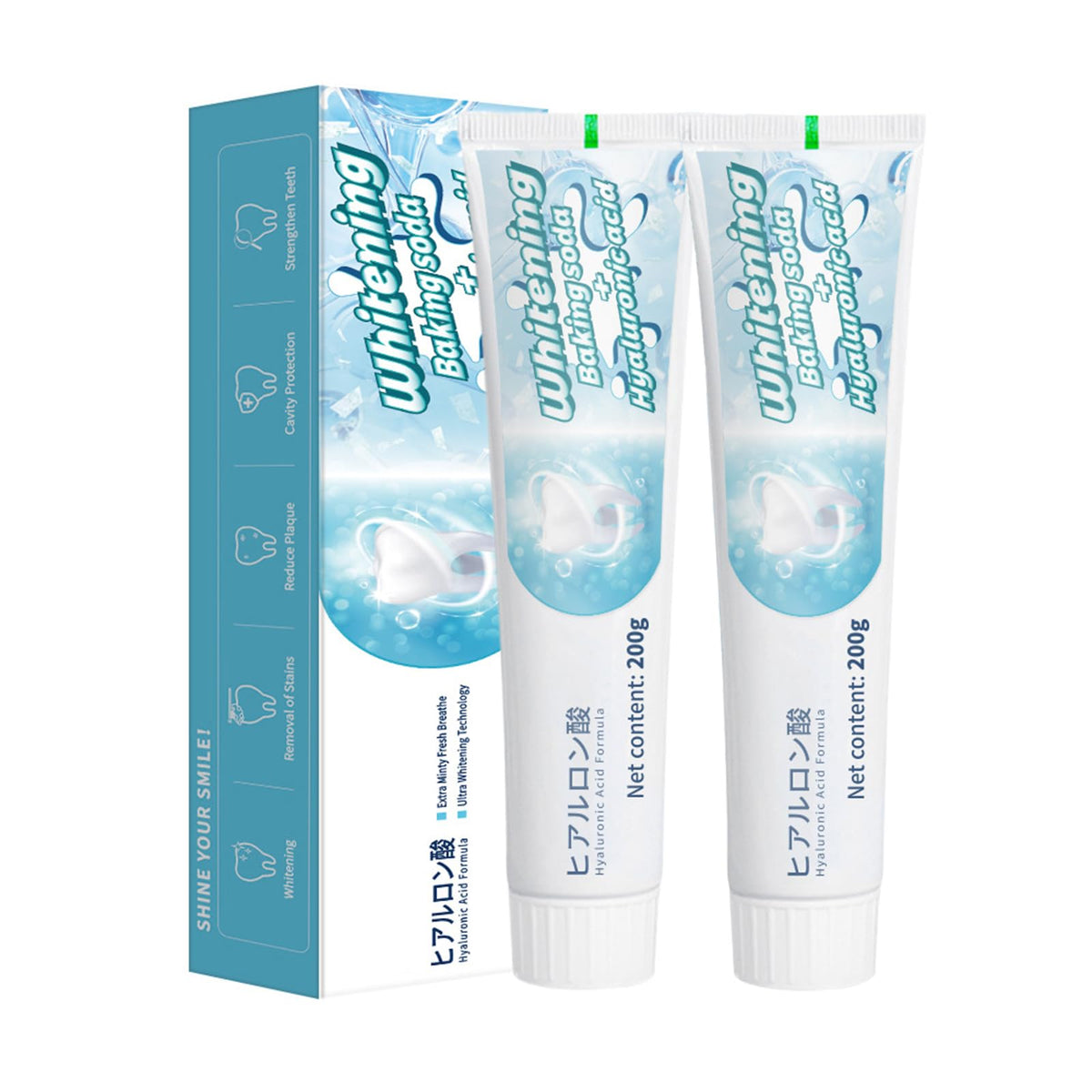 Toothpaste tube with baking soda whitening formula and mint flavor