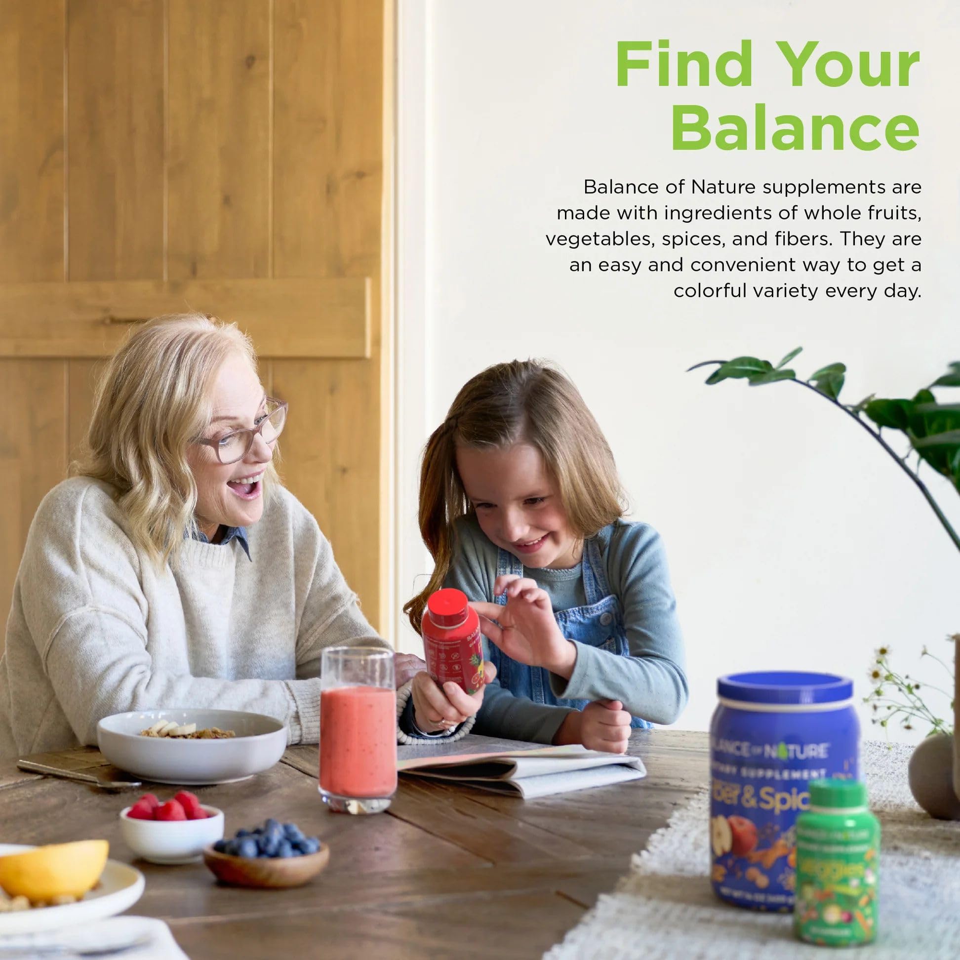 Balance of Nature bundle packaging showing Fruits & Veggies with Fiber & Spice discount