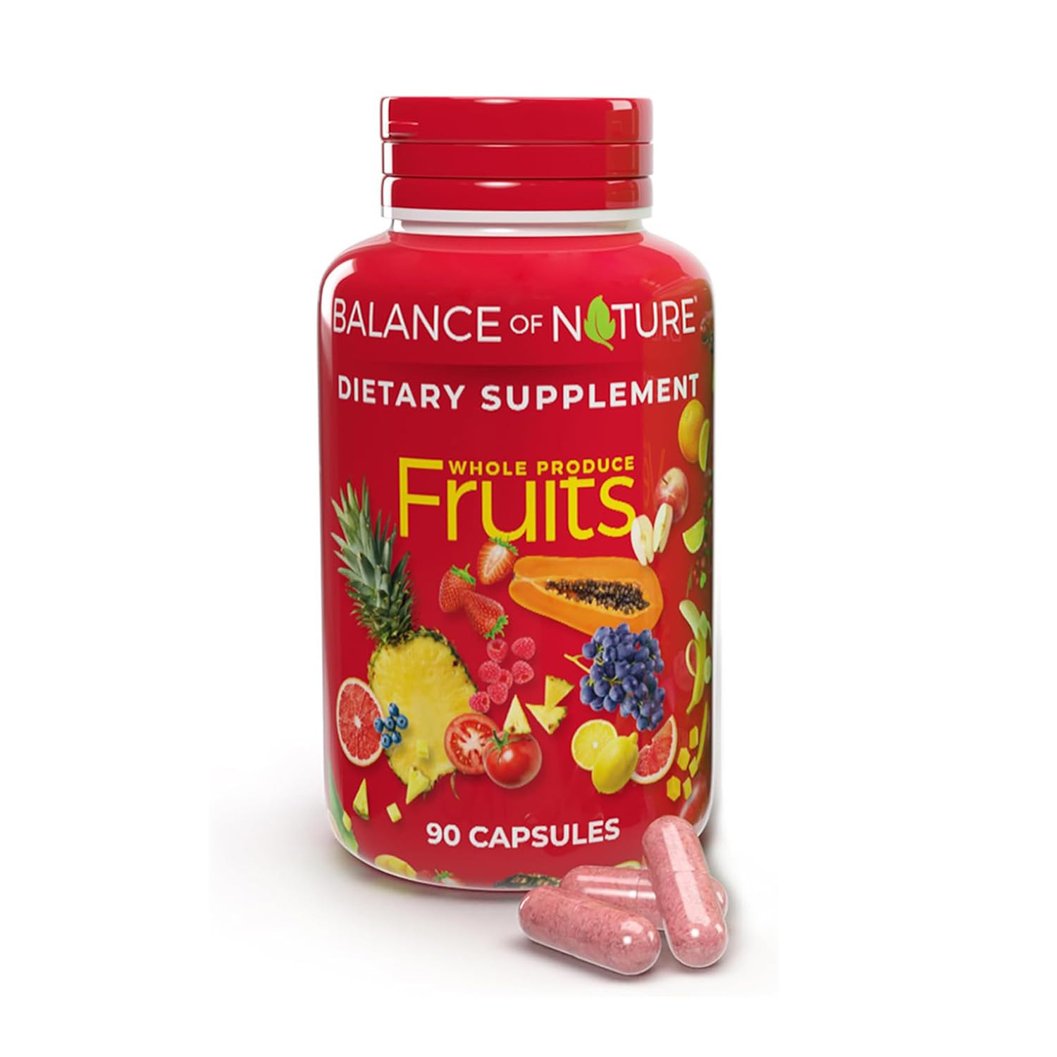 Balance of Nature Fruits Supplement bottle with mixed fruits
