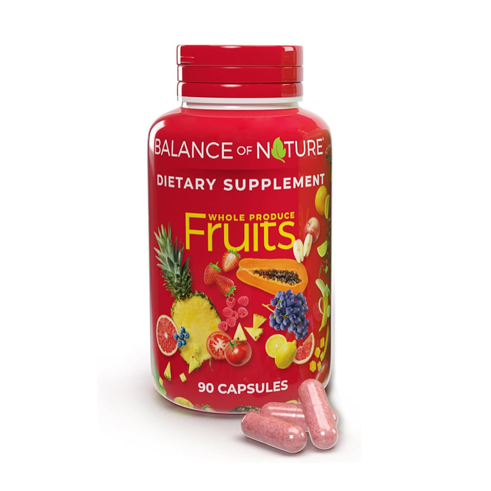 Balance of Nature Fruits Supplement bottle with mixed fruits