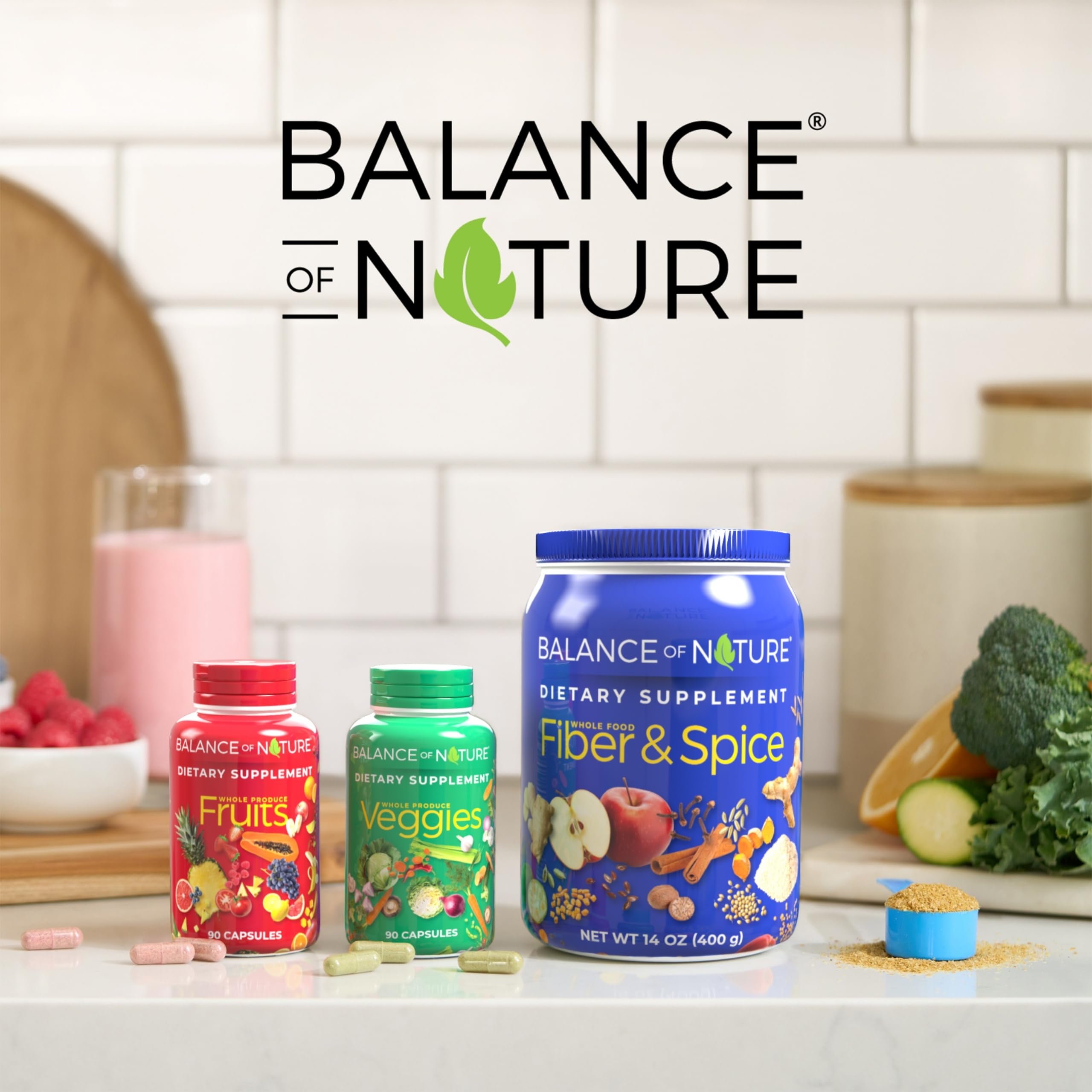 Packaging showing 90 fruit capsules and 90 veggie capsules in one set