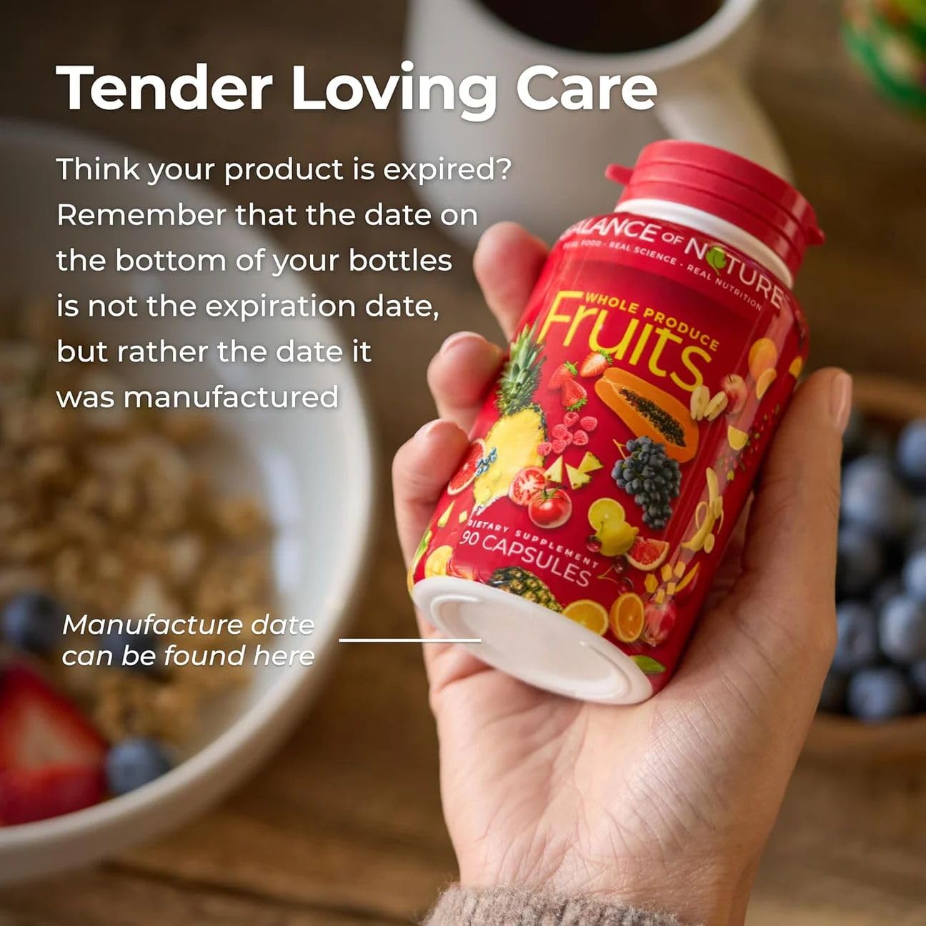 Gluten-free, kosher, vegan fruit supplement packaging
