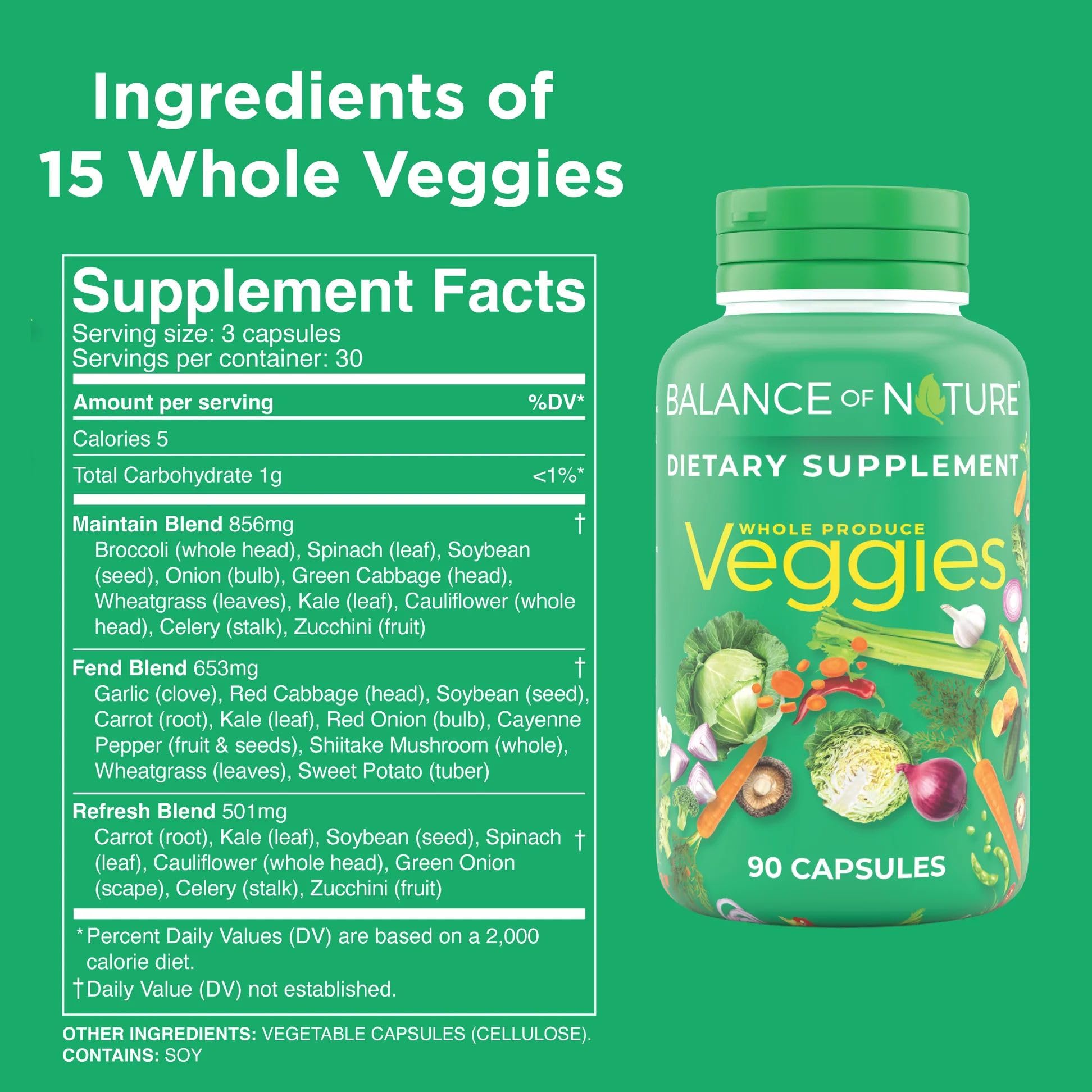 Front view of Balance of Nature Veggies bottle
