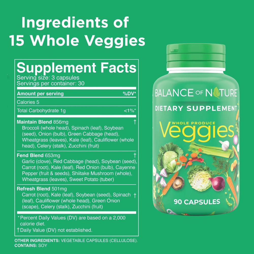 Front view of Balance of Nature Veggies bottle