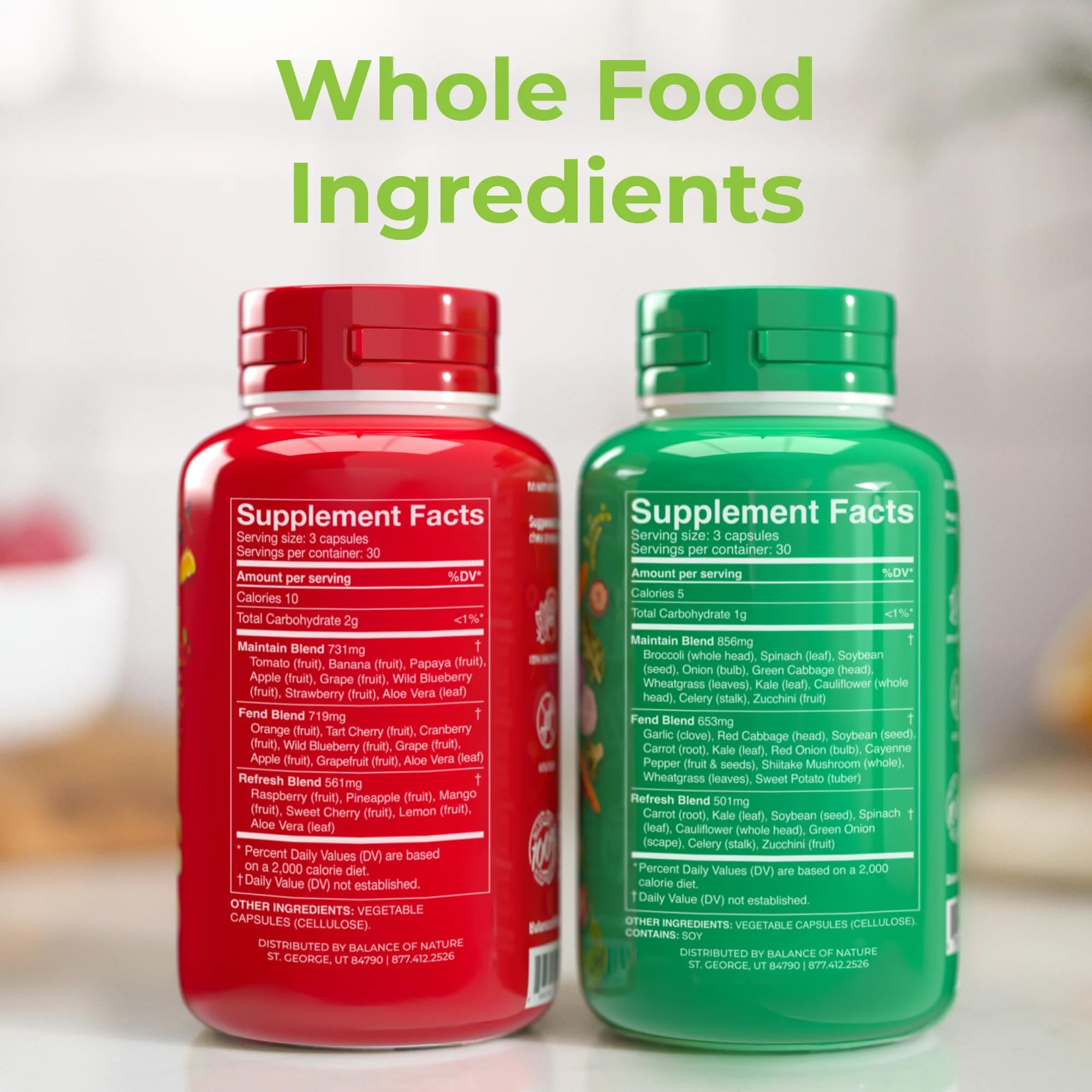 Balance of Nature Veggies Supplement ingredients including broccoli, cabbage, carrot, cauliflower, cayenne pepper