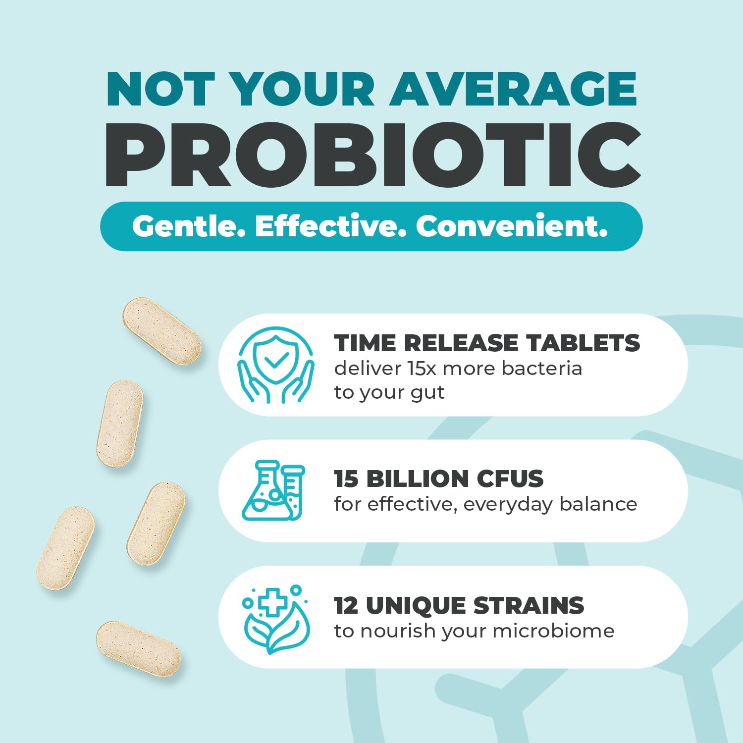 Graphic highlighting 12 probiotic strains in Balance ONE