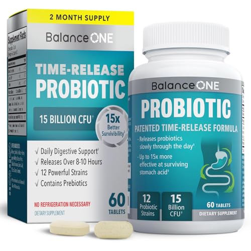 Balance ONE Probiotic bottle with 60 time-release tablets for women and men