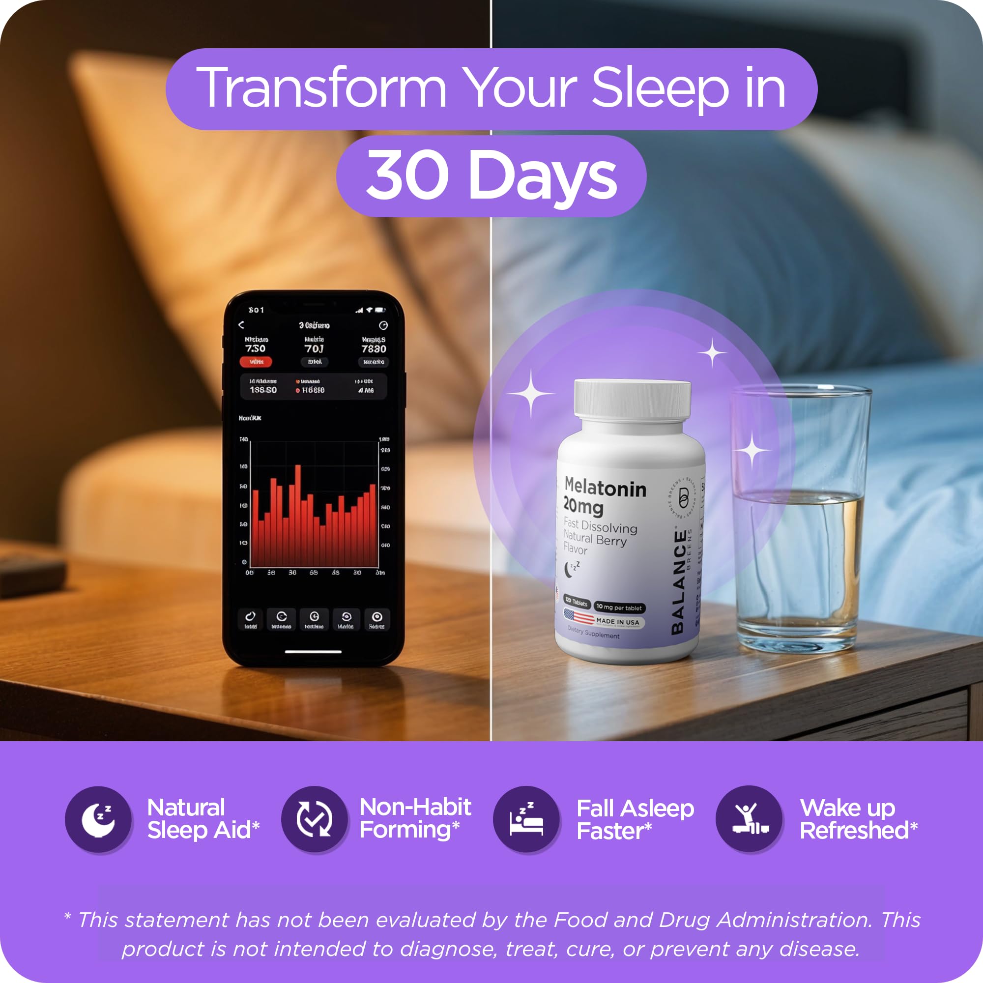 Made in USA label on Balancebreens Melatonin bottle