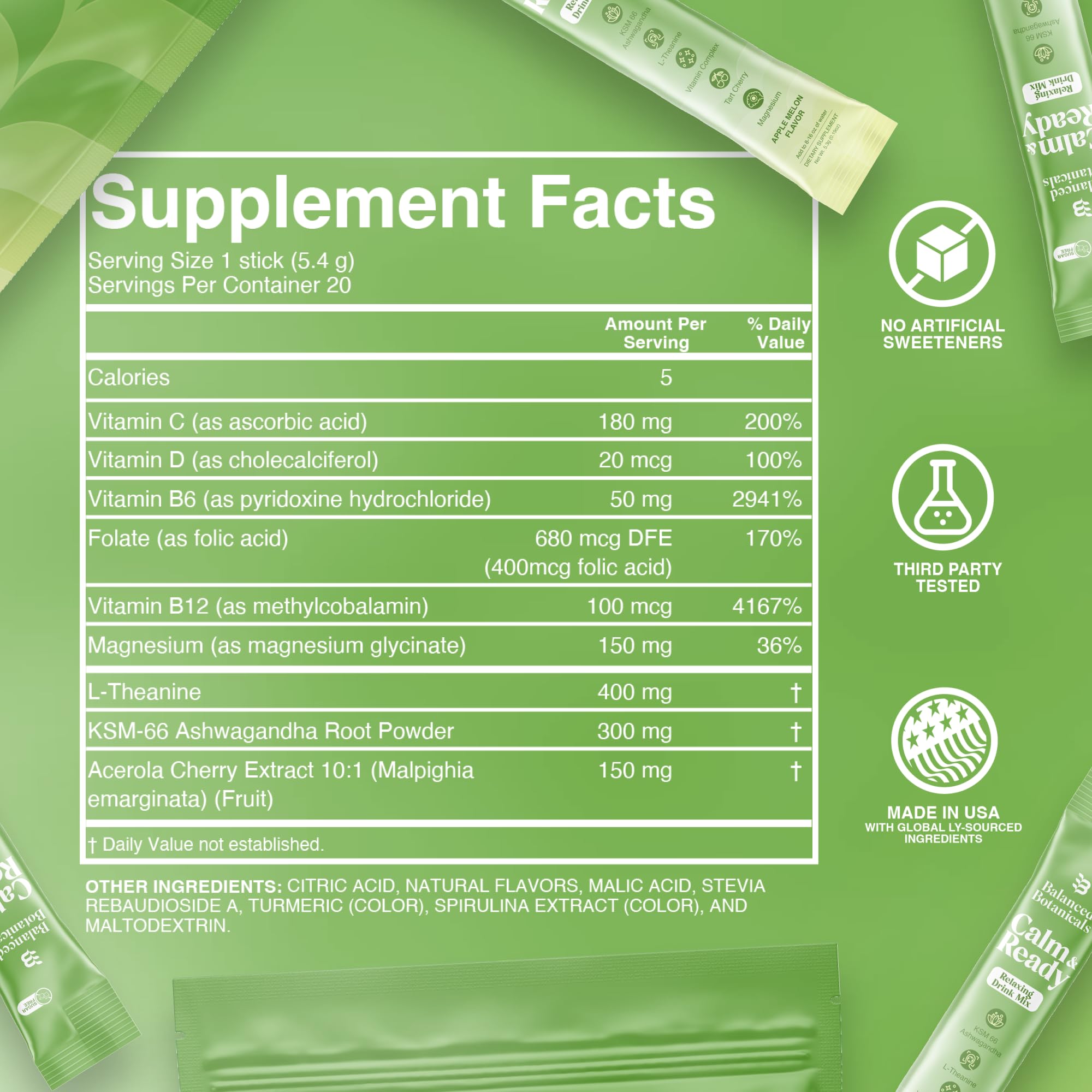 Prepared glass of Calm Drink Mix showcasing Apple Melon flavor