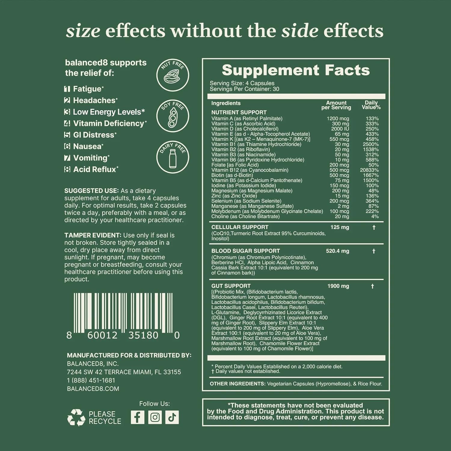 balanced8 GLP-1 capsules inside bottle showcase easy daily intake for appetite and digestion support