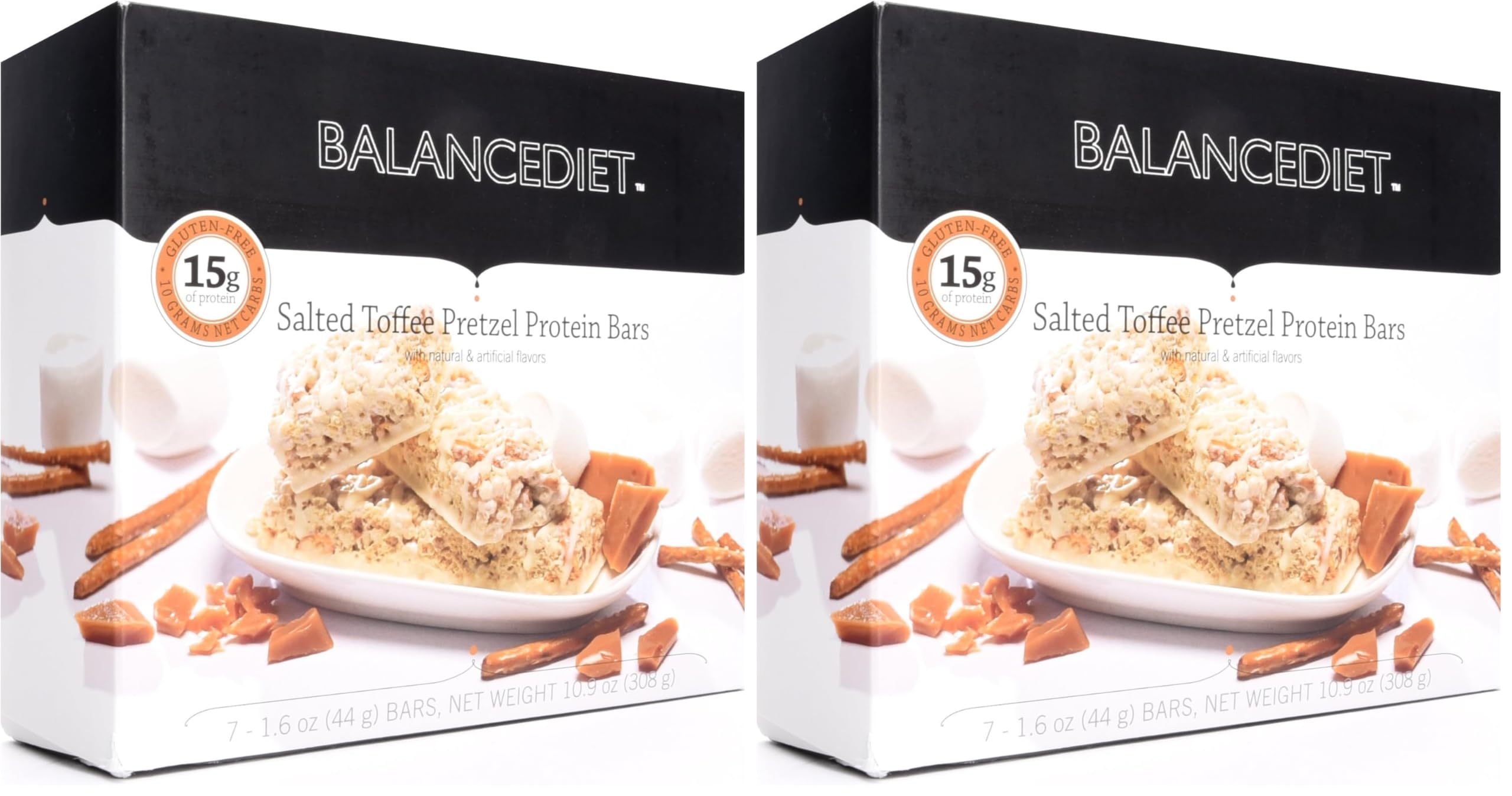 BalanceDiet salted-toffee-pretzel bar box front highlighting premium low-carb snacking
