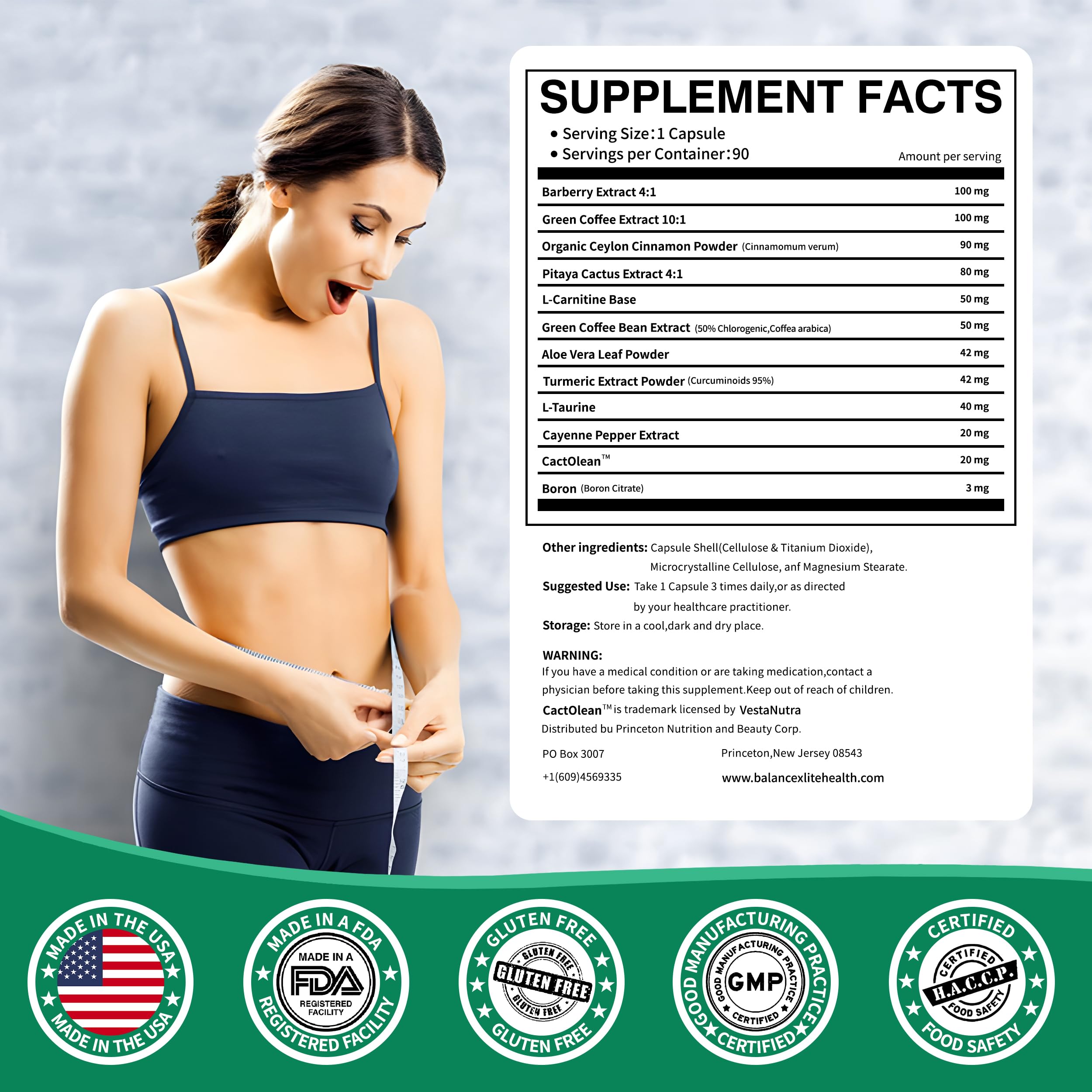 Back view of Balancexlite Plus GLP-1 Supplement bottle showing supplement details