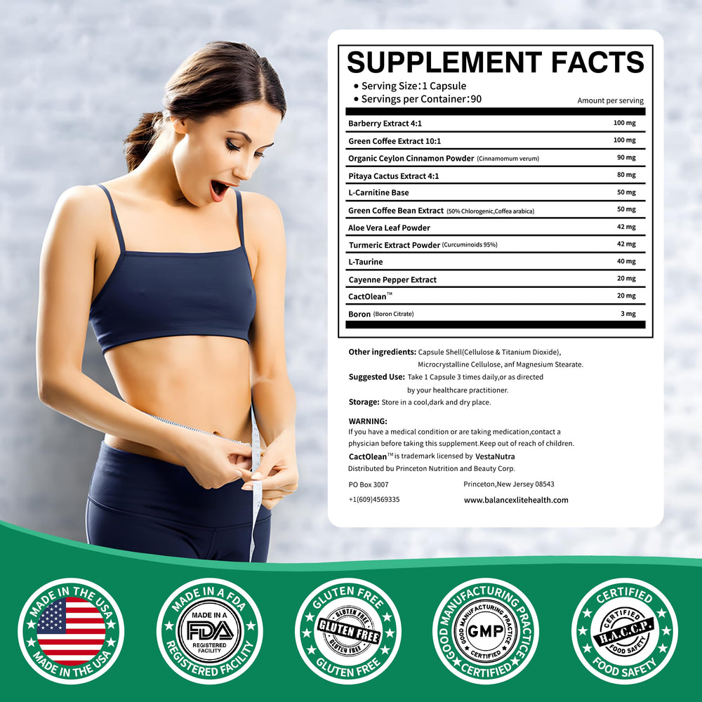 Back view of Balancexlite Plus GLP-1 Supplement bottle showing supplement details